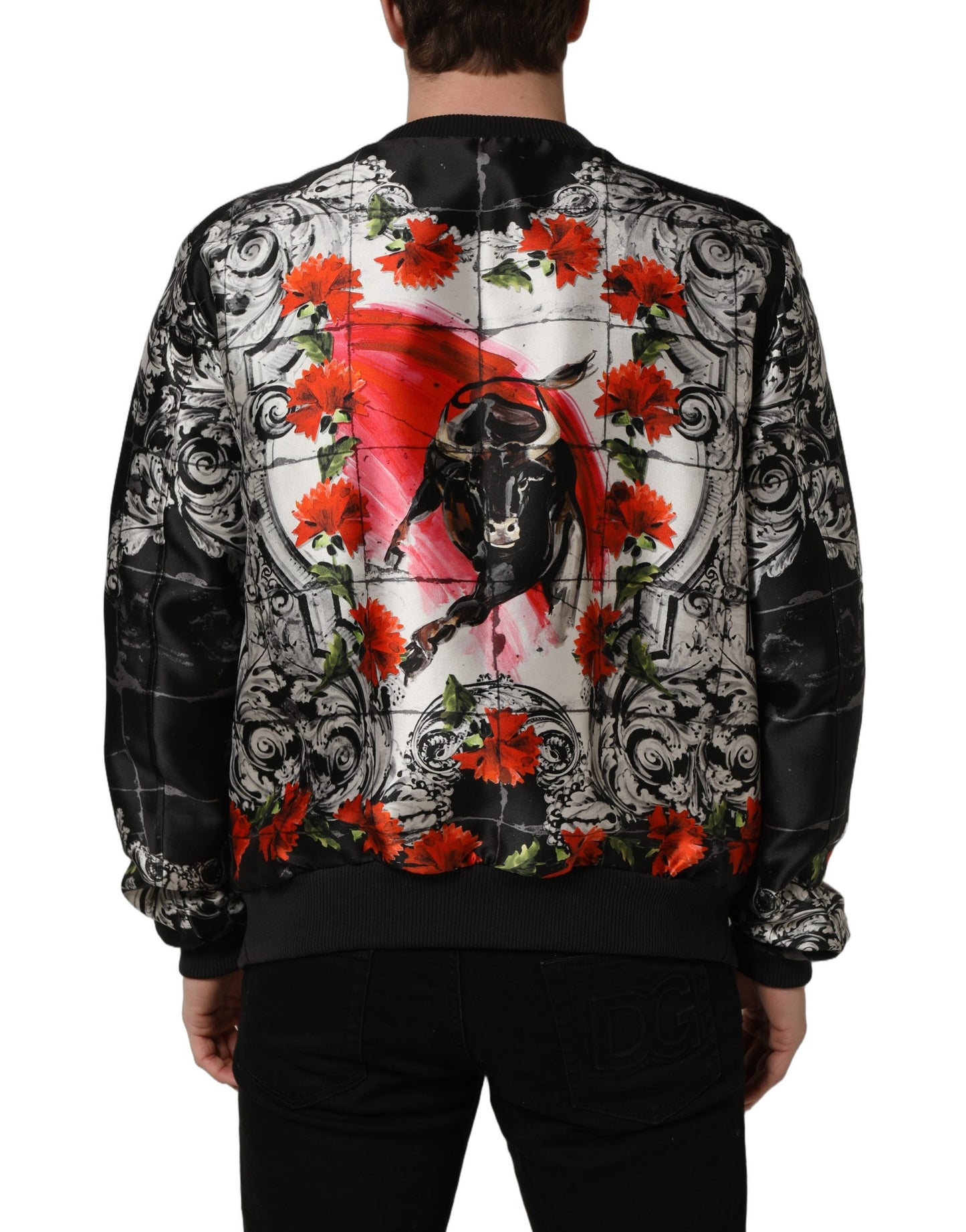 Multicolor Majolica Bull Print Bomber Jacket
