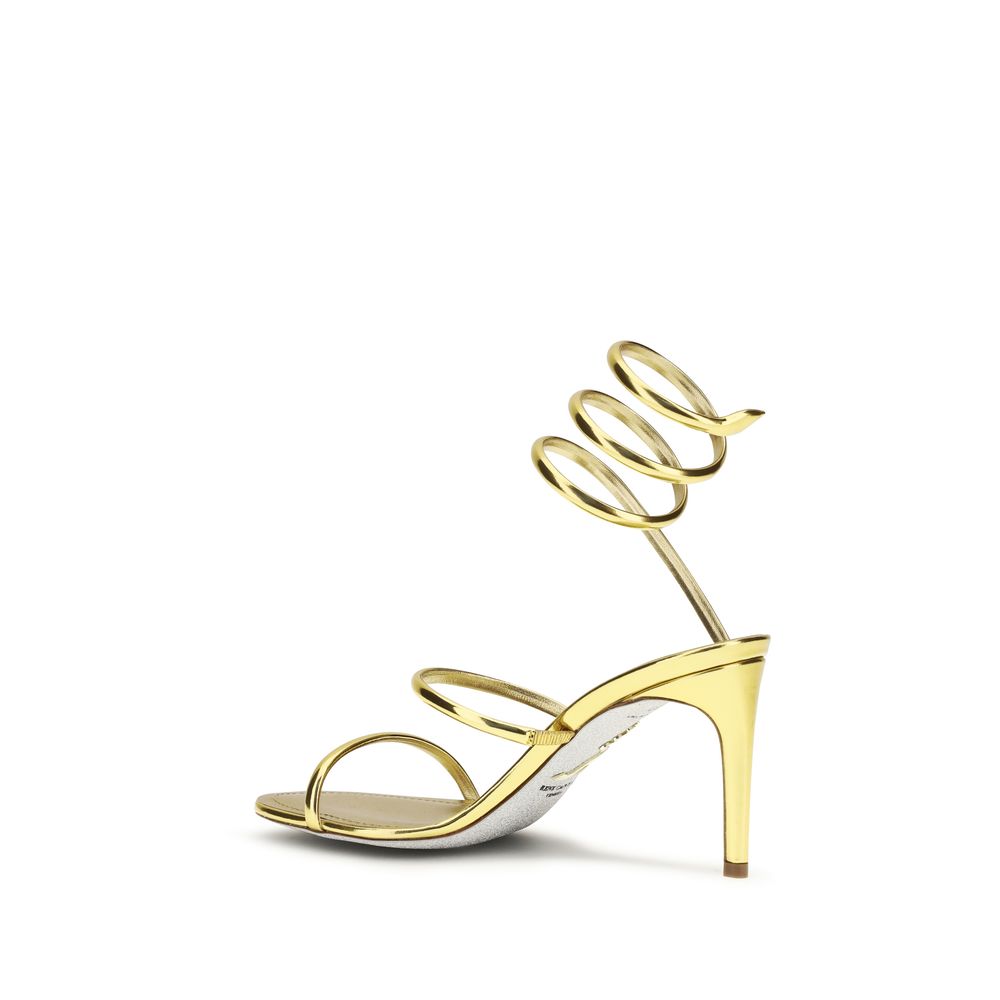 Gold Calf Leather Bos Taurus Stiletto Heel Sandals