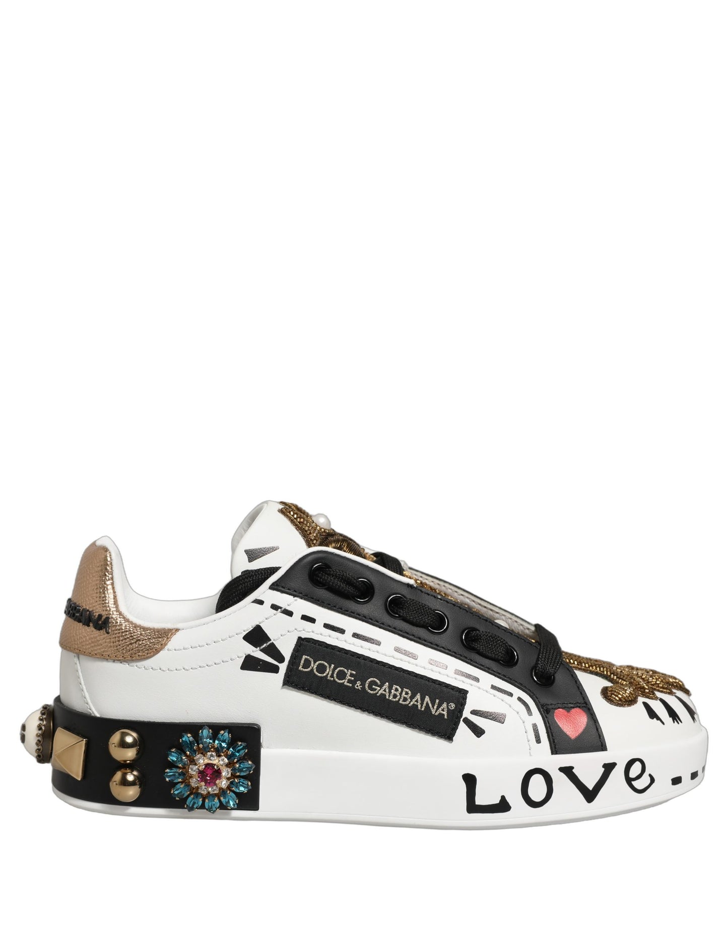 White Gold Studded Portofino Sneakers Shoes