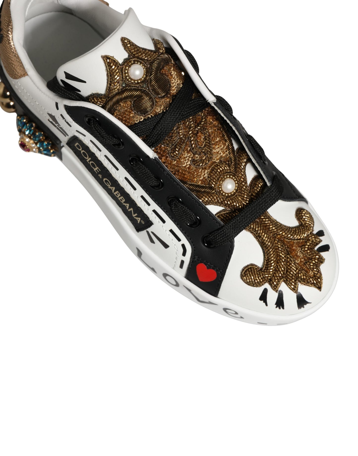 White Gold Studded Portofino Sneakers Shoes