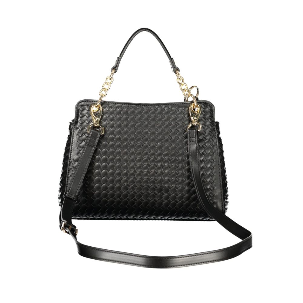Black Polyurethane Women's Bag with Adjustable Strap