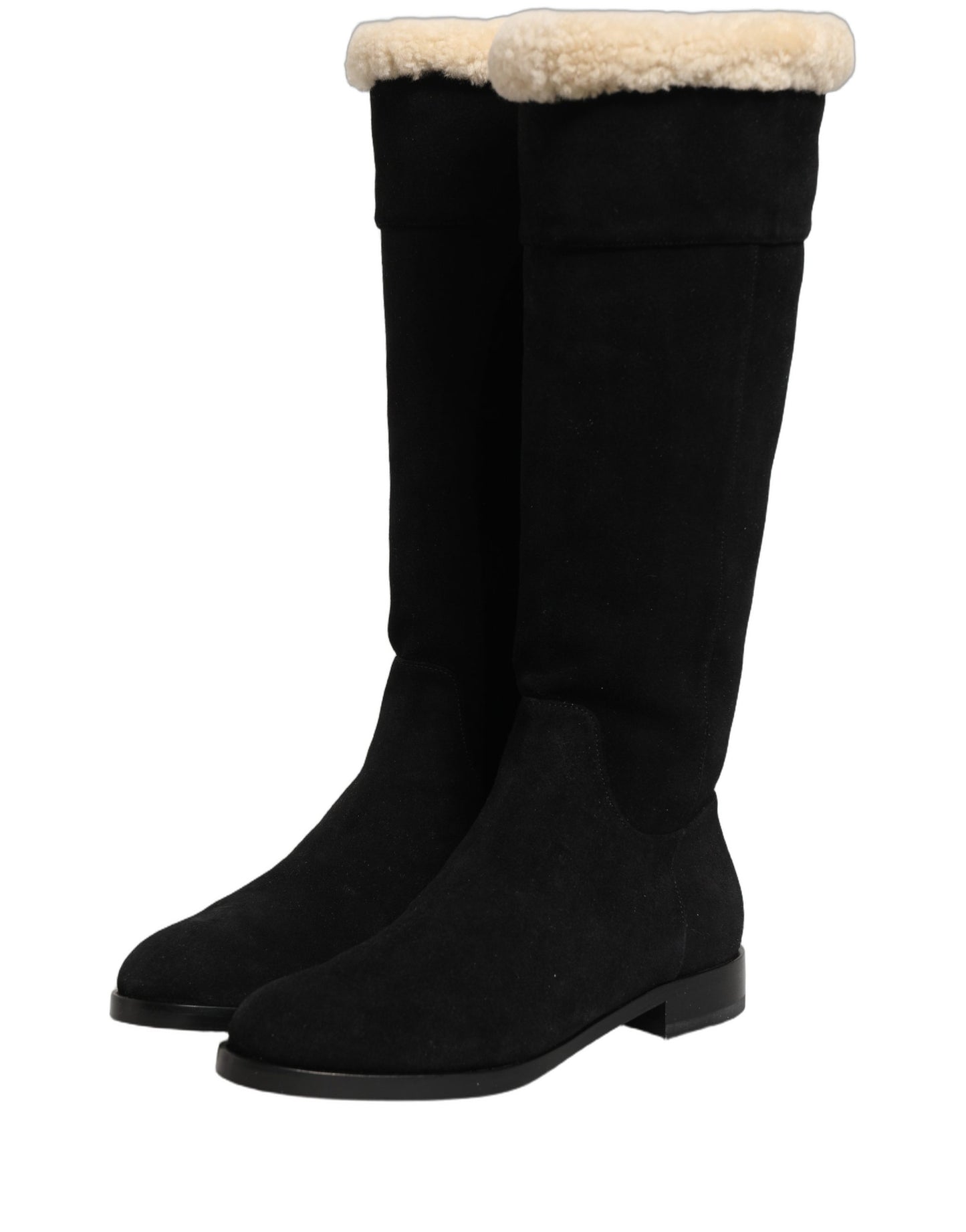 Black Suede Leather Knee High Boots Shoes