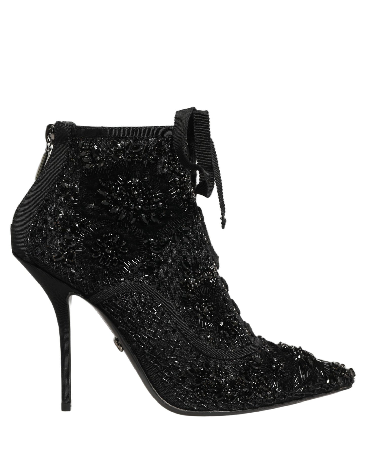 Black Embellished Mesh Ankle Boots Shoes