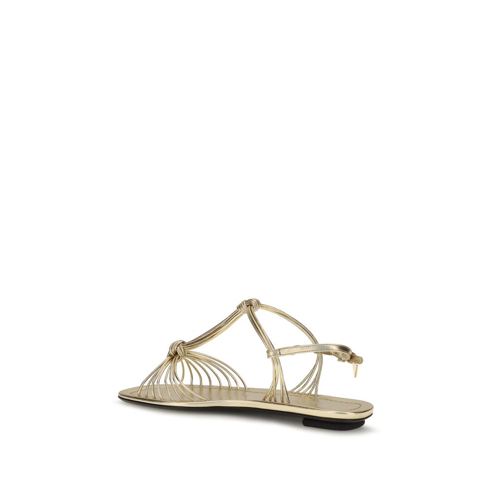 Gold Calf Leather Bos Taurus Flat Sandals