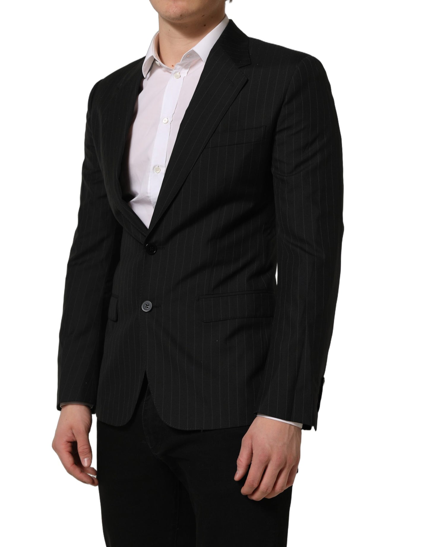 Dark Gray Stripes Wool Single Breasted Blazer