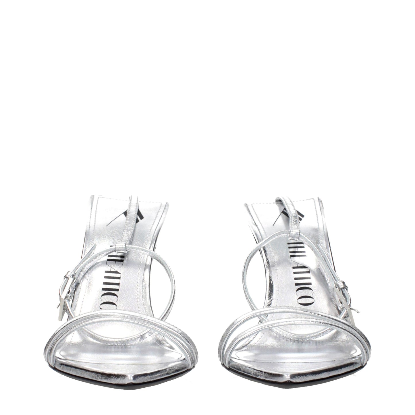 Gray Leather Stiletto Heel Sandals