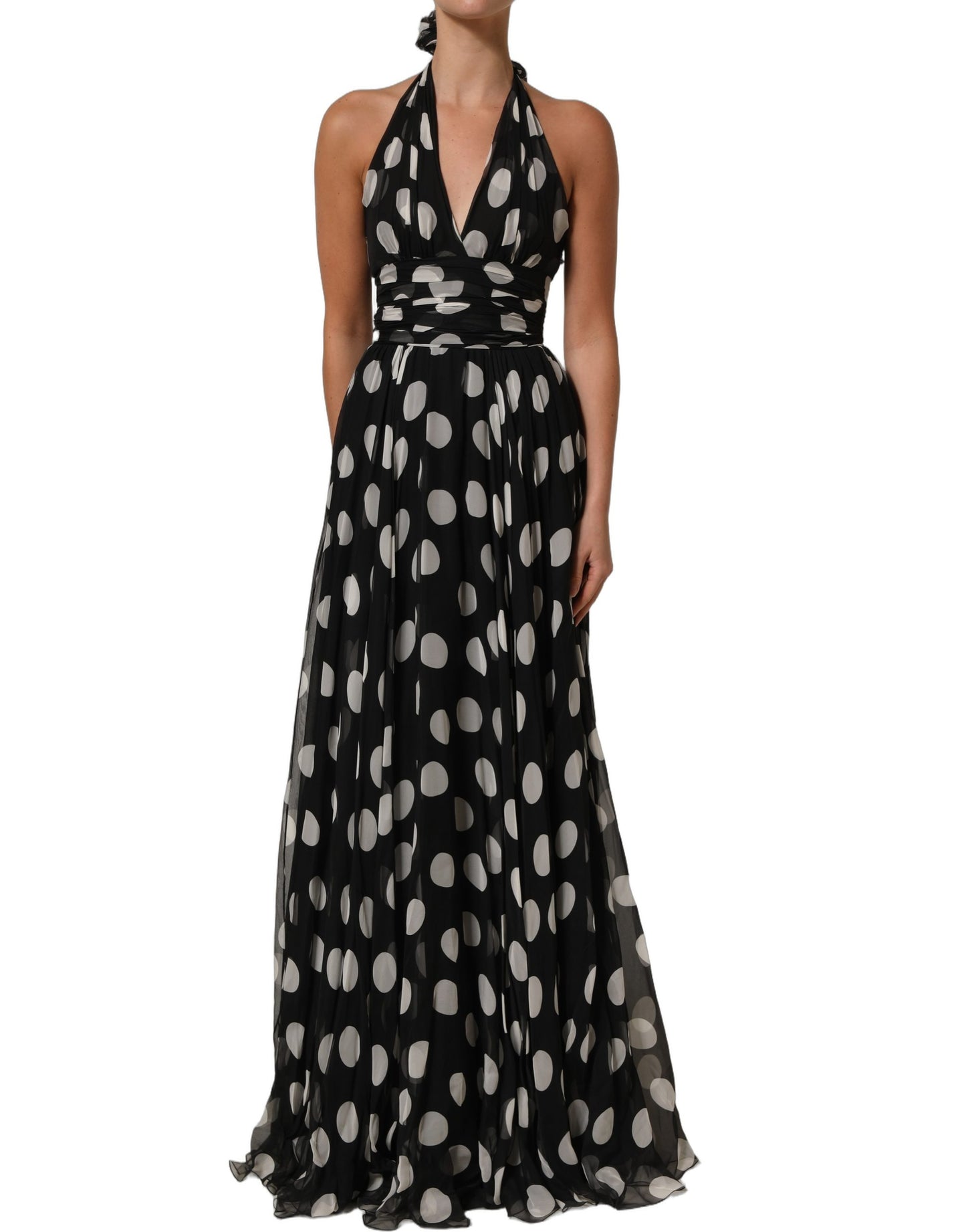 Black White Polka Dot Pleated Maxi Dress