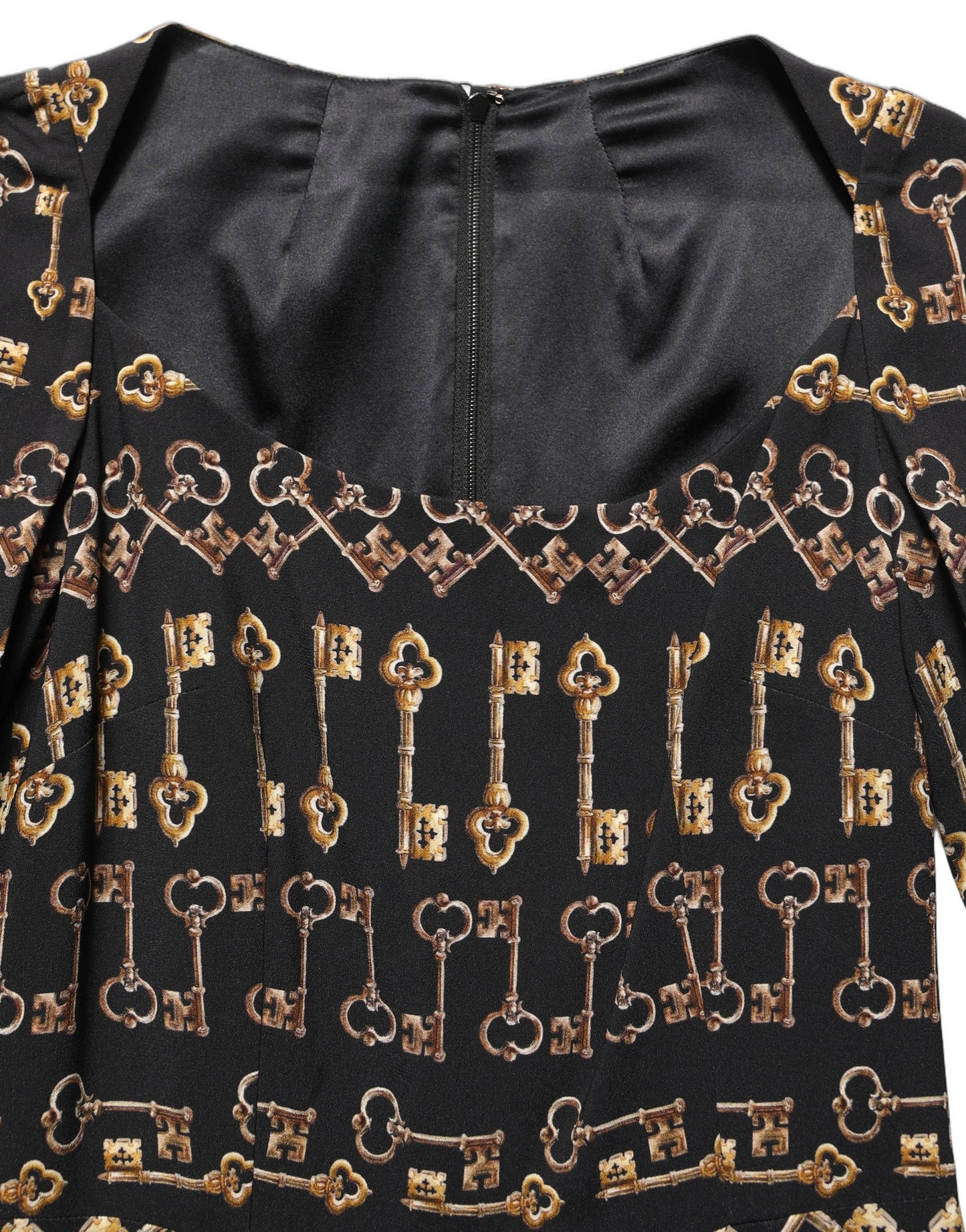 Black Key Print Long Sleeves Sheath Midi Dress