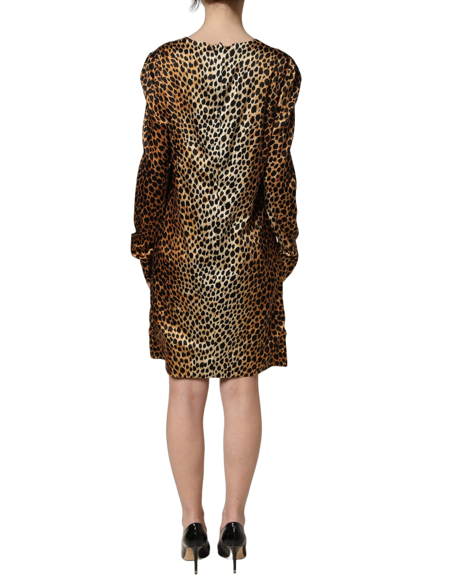 Brown Ocelot Print Long Sleeve Mini Dress