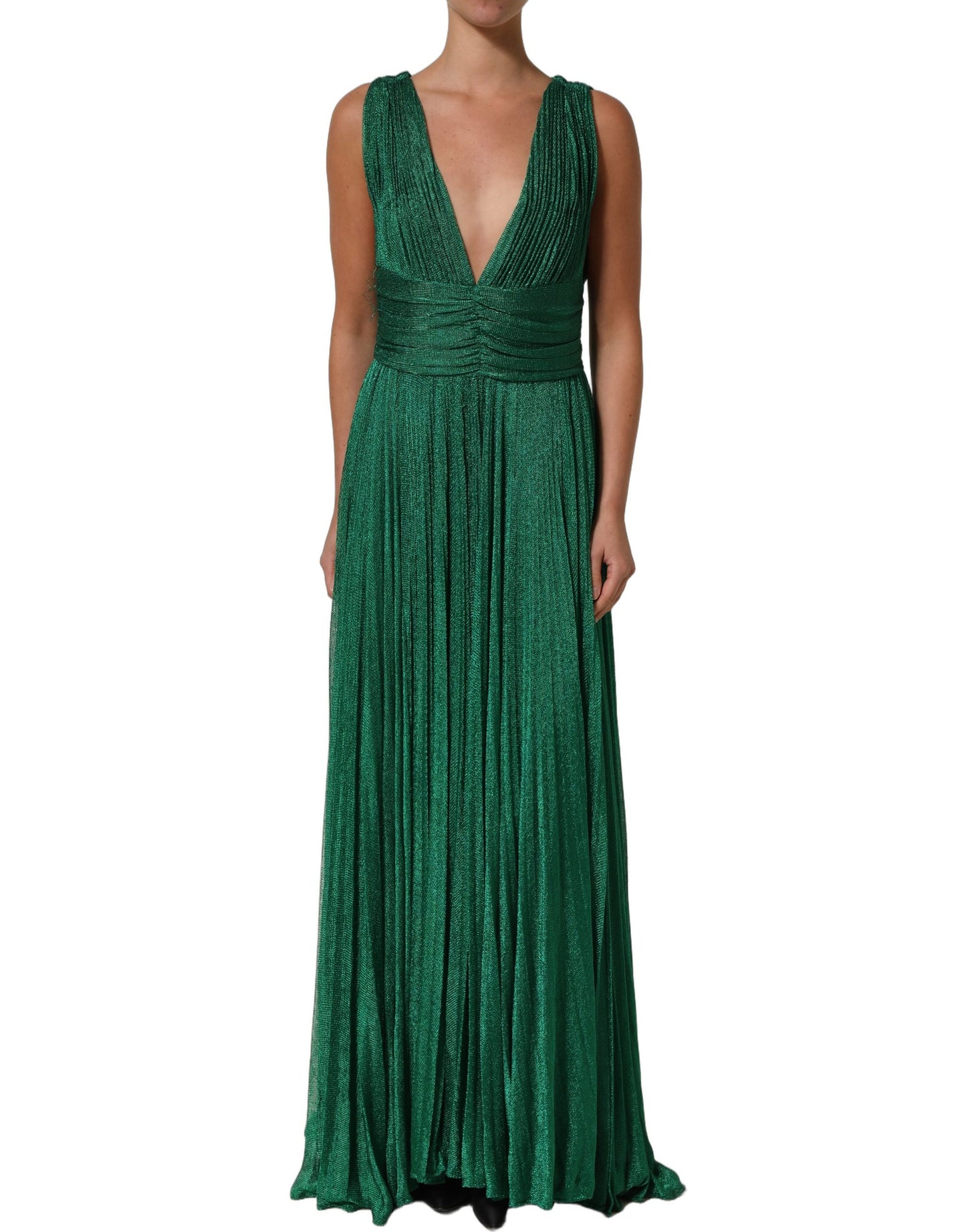 Emerald Green Plissé Evening Gown Dress