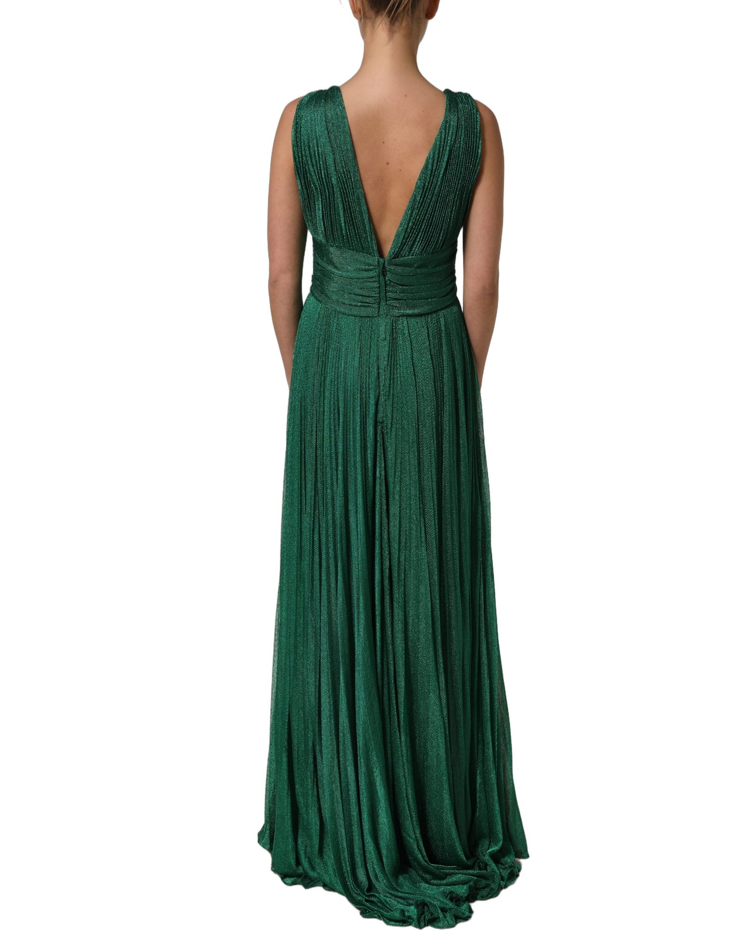 Emerald Green Plissé Evening Gown Dress