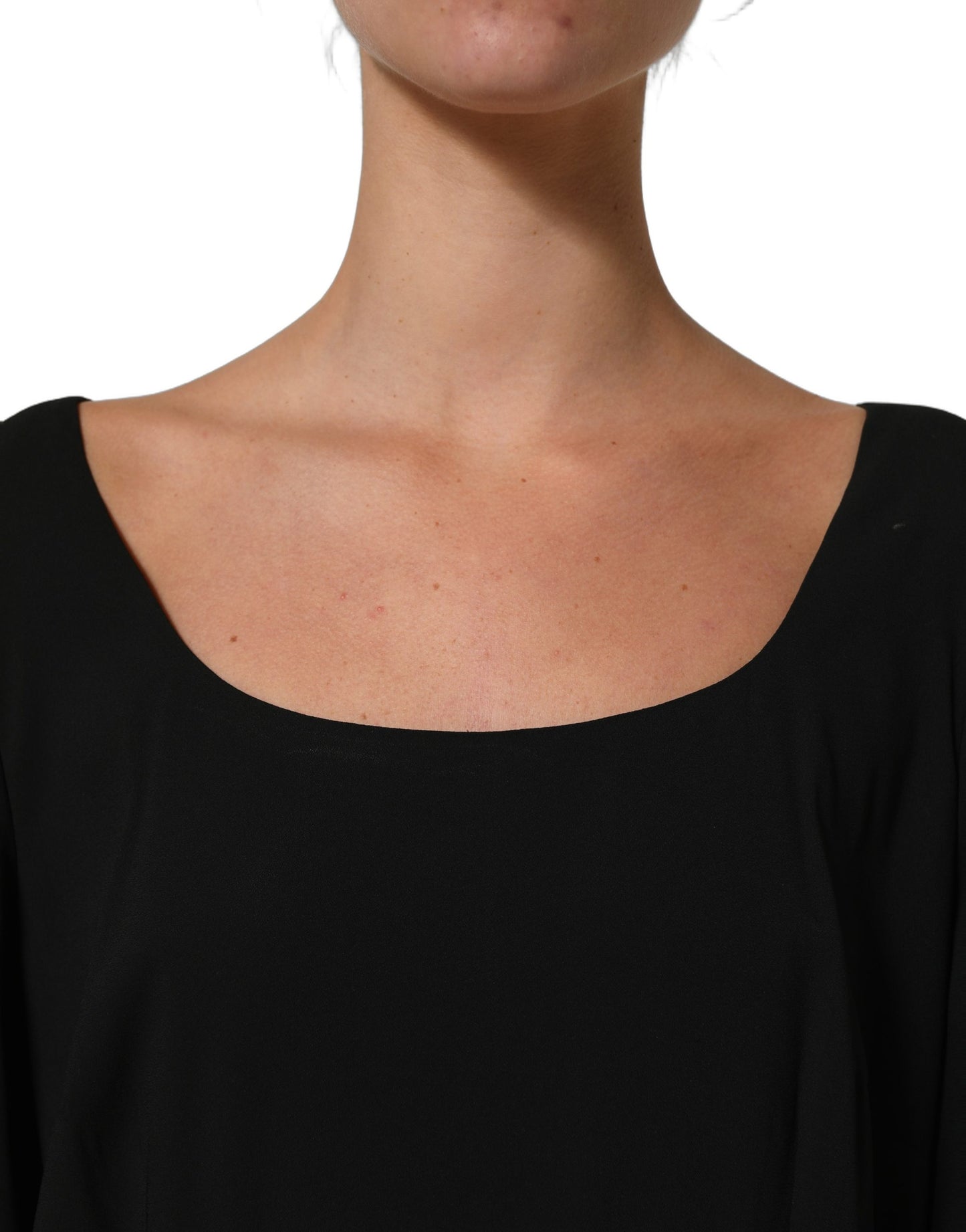 Black Viscose Cropped Sleeves Midi Dress