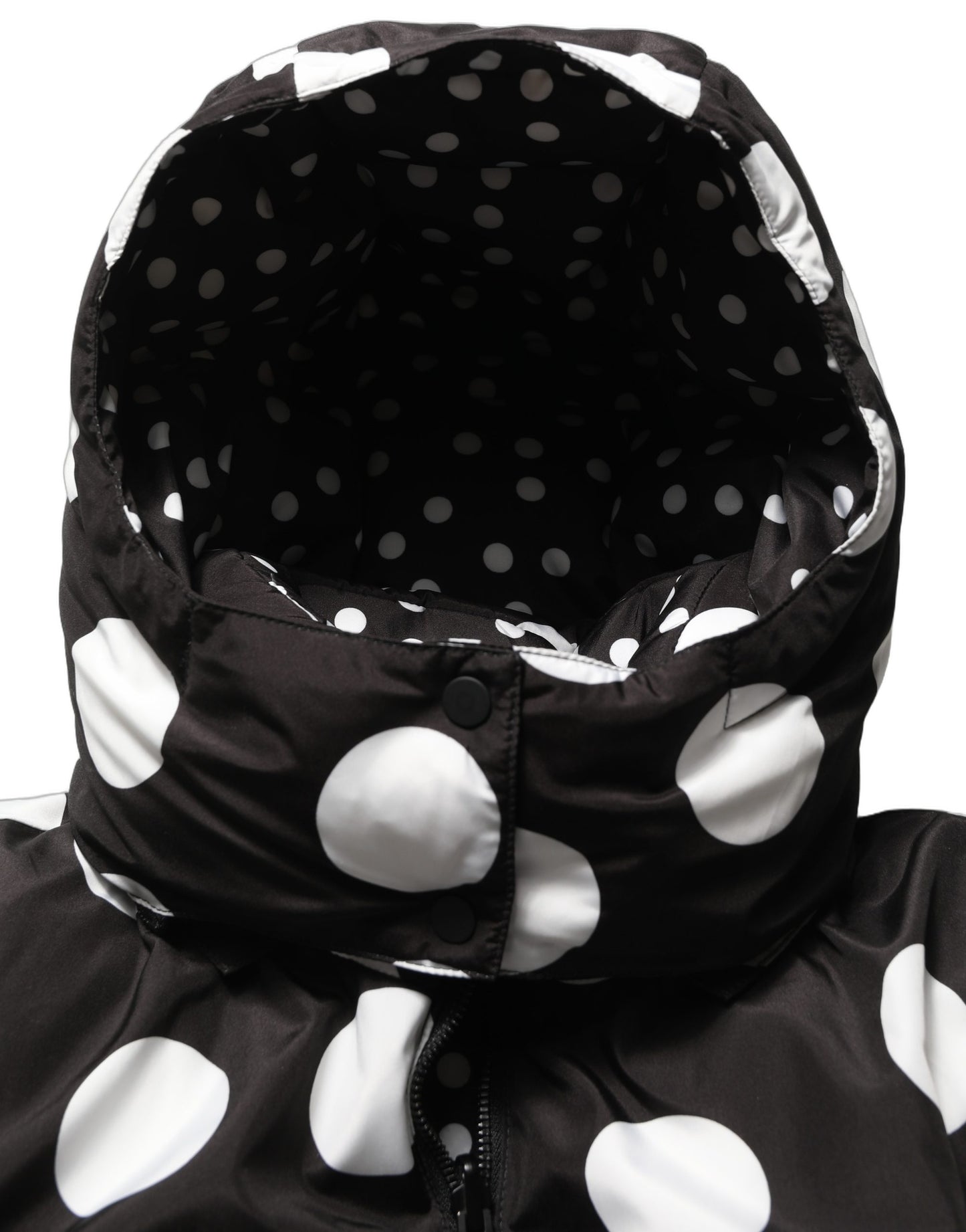 Black White Polka Dot Hooded Blouson Jacket