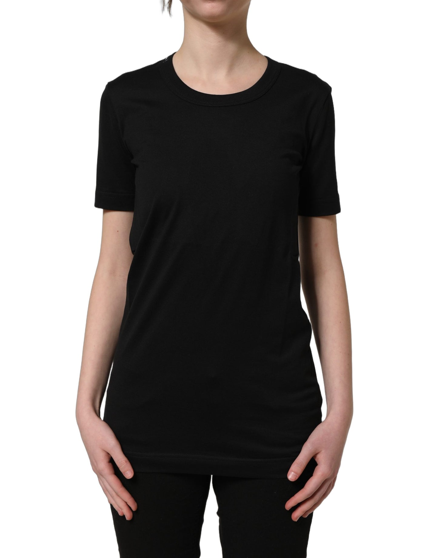 Black Cotton Short Sleeves Crew Neck T-shirt