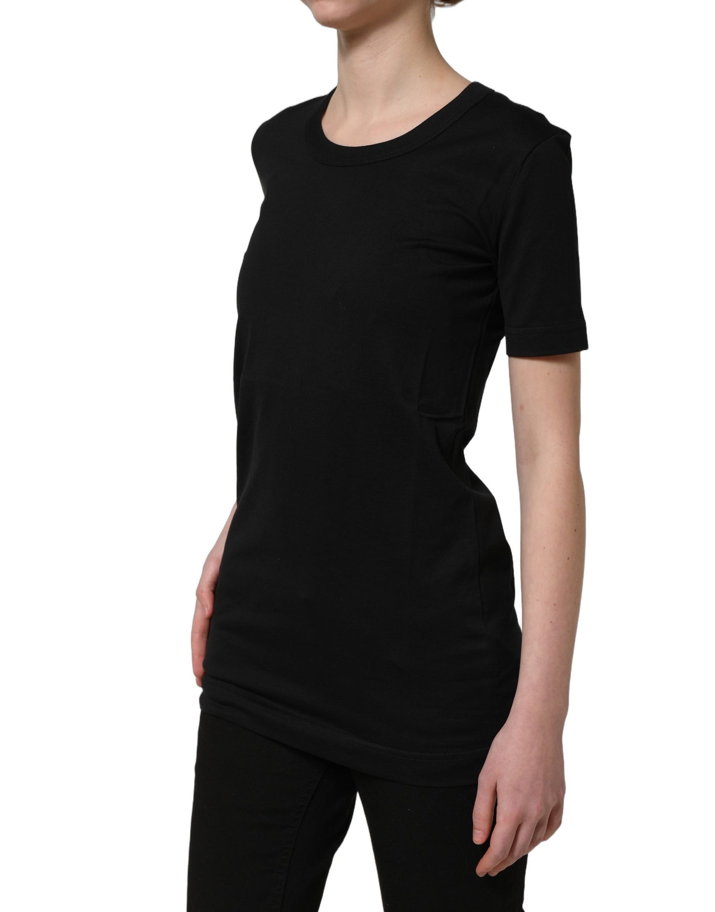 Black Cotton Short Sleeves Crew Neck T-shirt