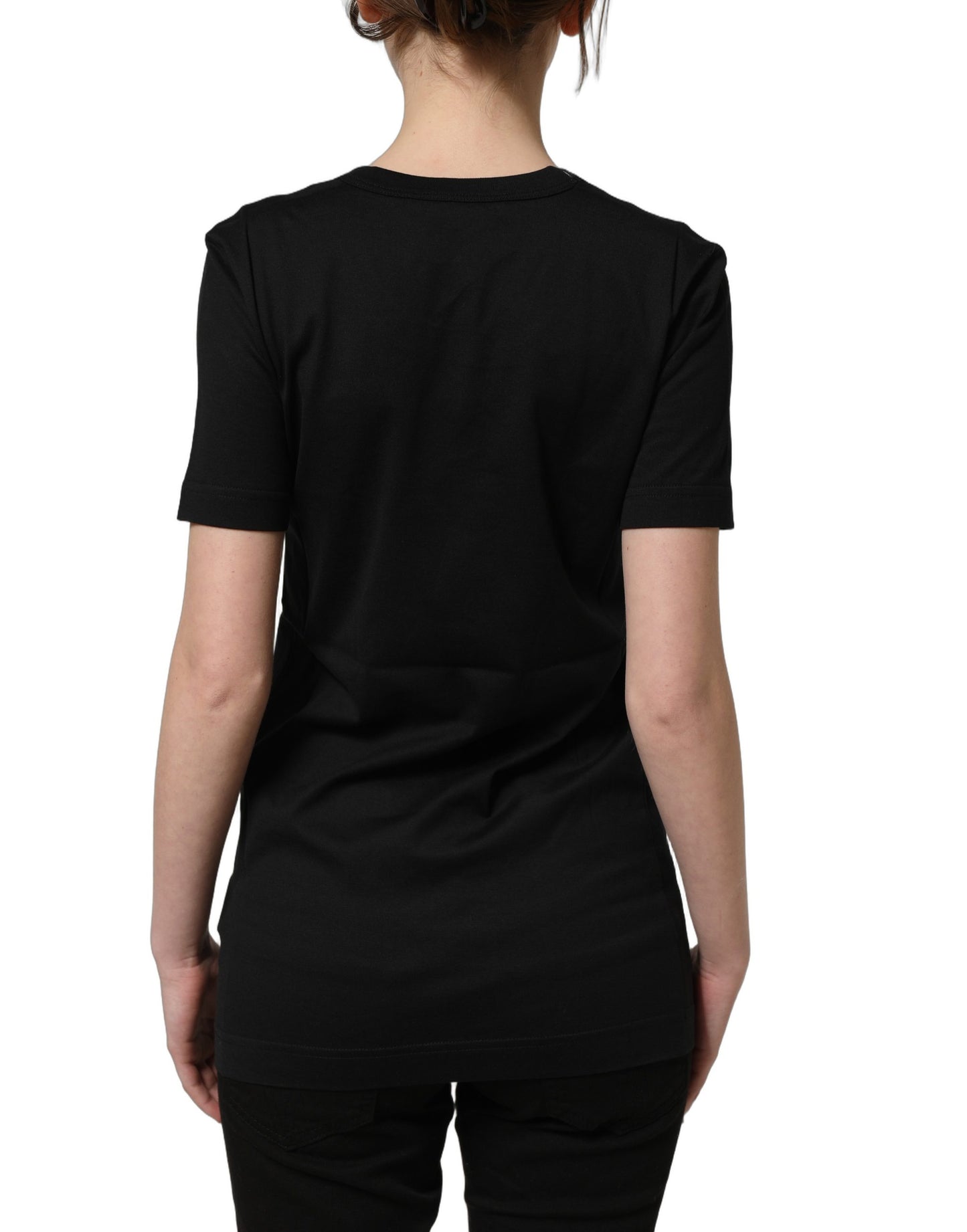 Black Cotton Short Sleeves Crew Neck T-shirt