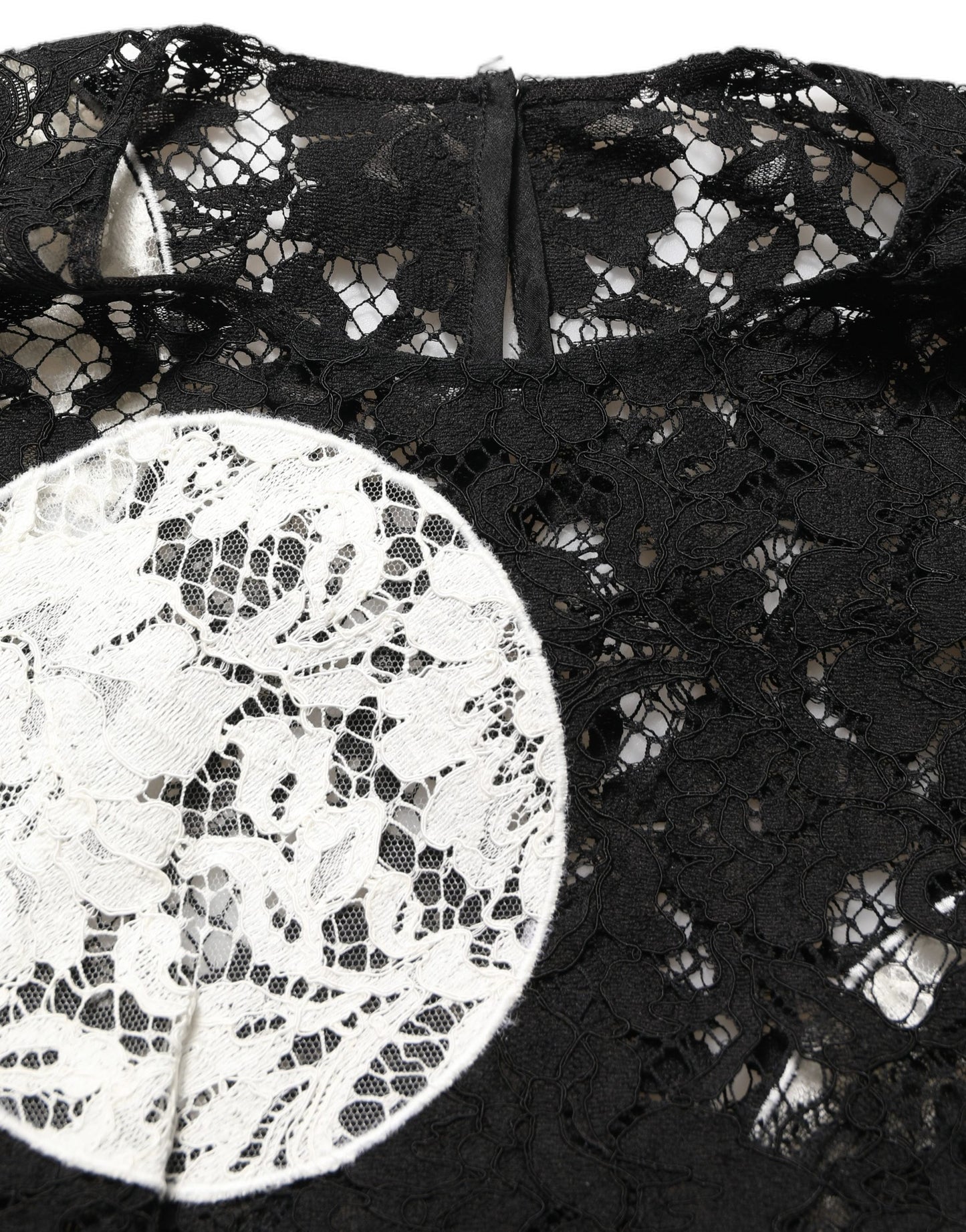 Black White Floral Lace Short Sleeve Blouse Top