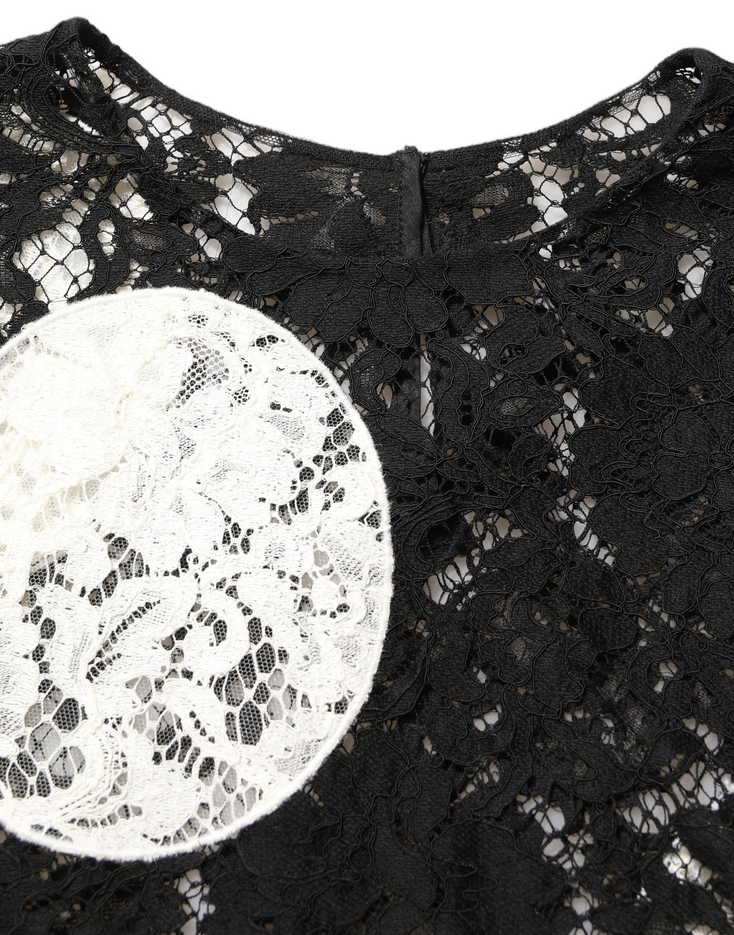 Black White Floral Lace Short Sleeve Blouse Top