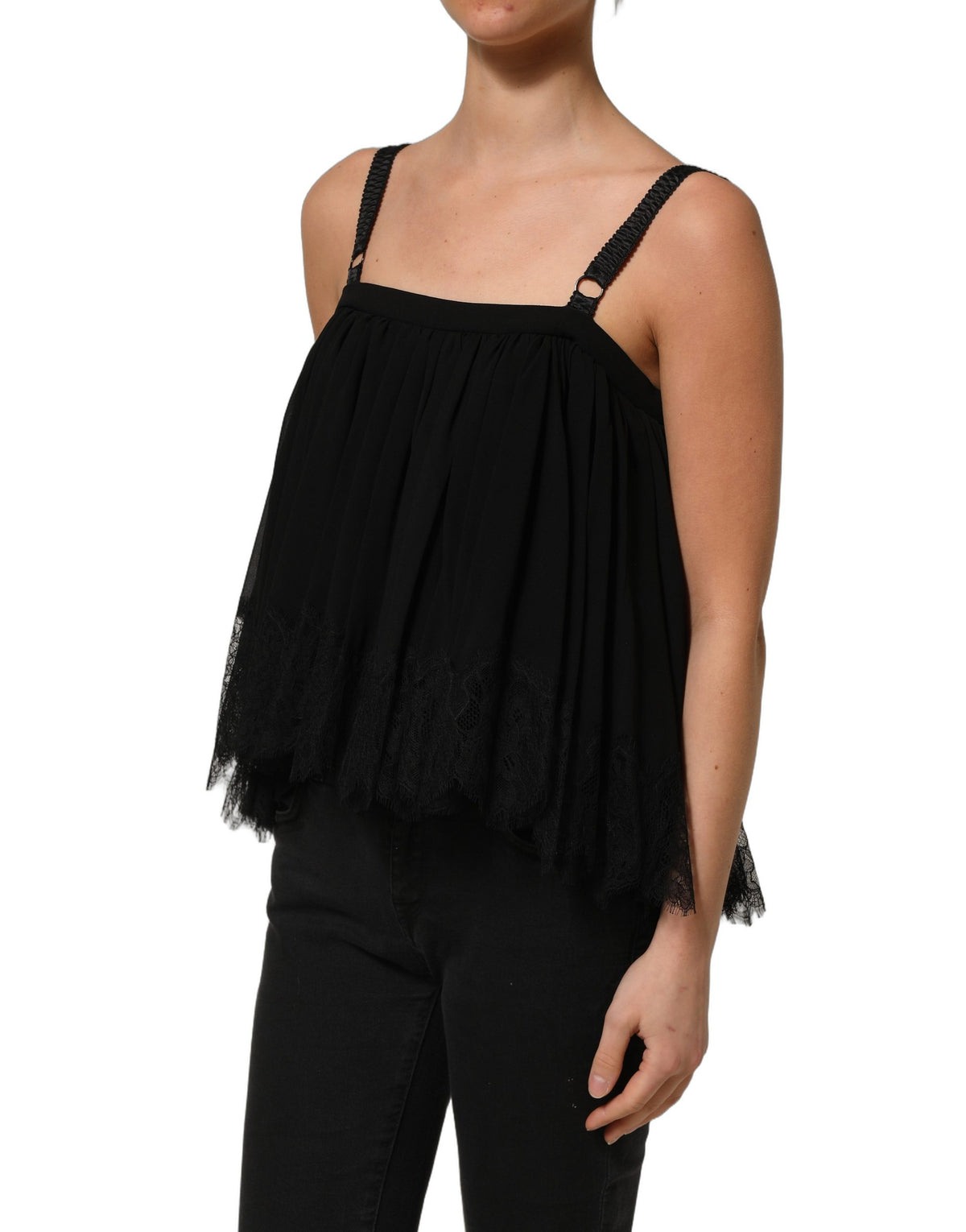 Black Sleeveless Floral Lace Tank Blouse Top