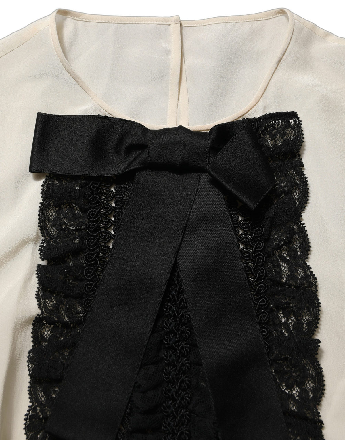 White Lace Trim Bow Short Sleeves Blouse Top