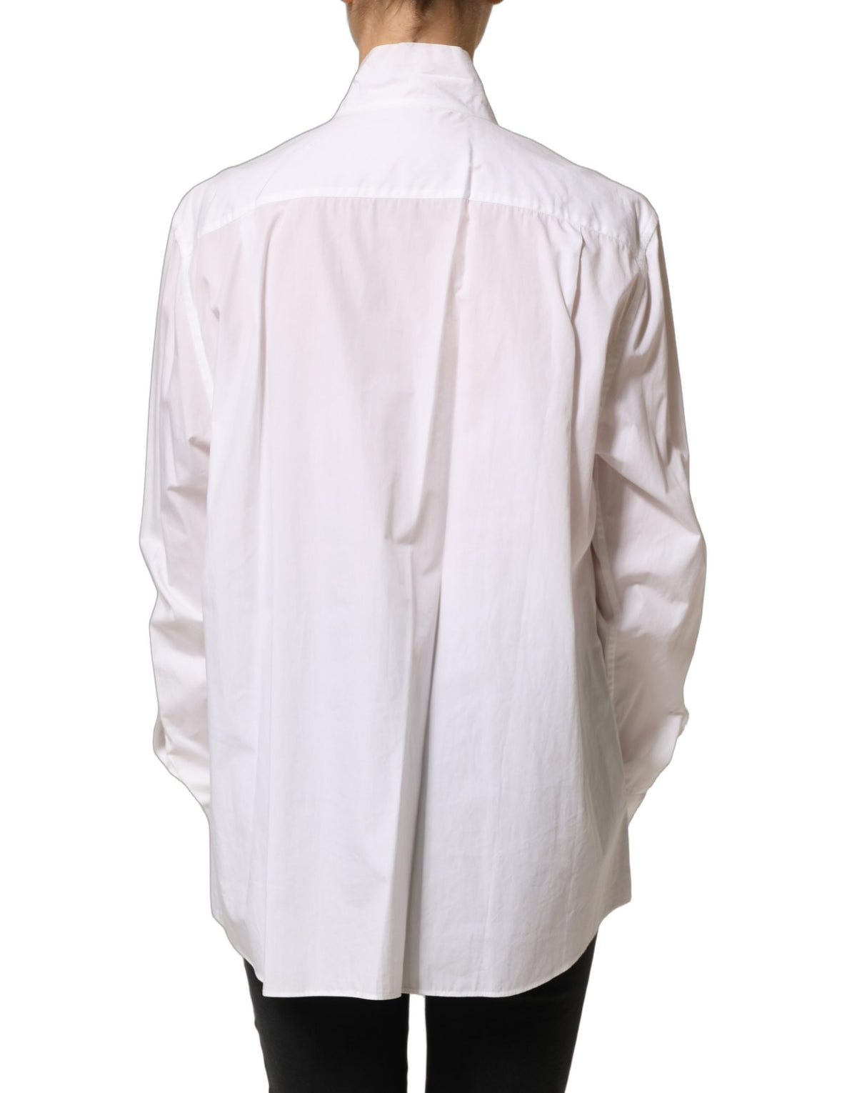White Ruffled Bib Long Sleeves Blouse Top