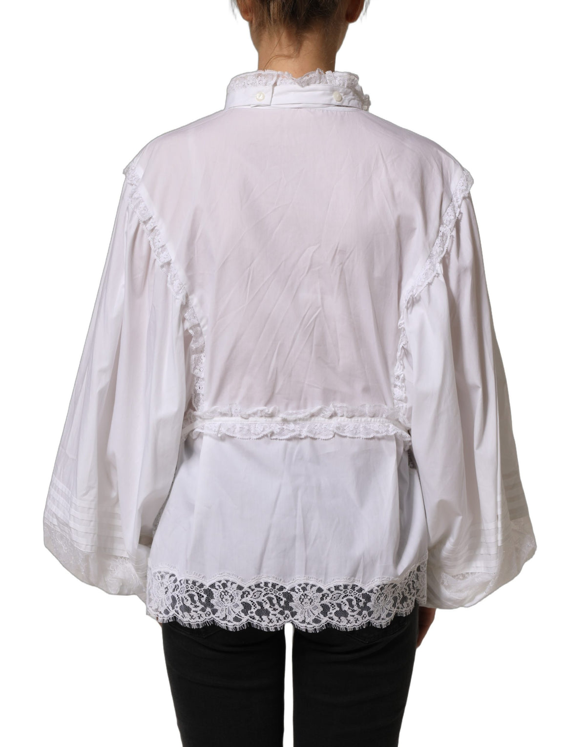 White Ruffled Lace Embellished Blouse Top