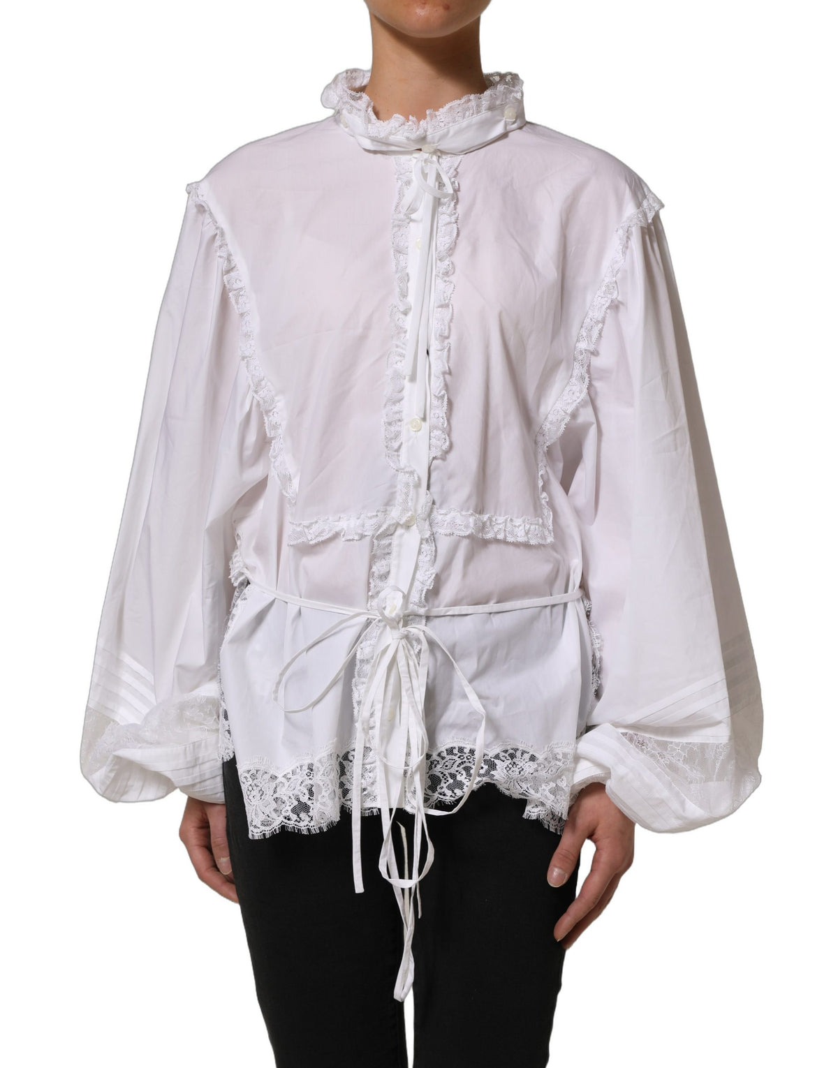 White Ruffled Lace Embellished Blouse Top