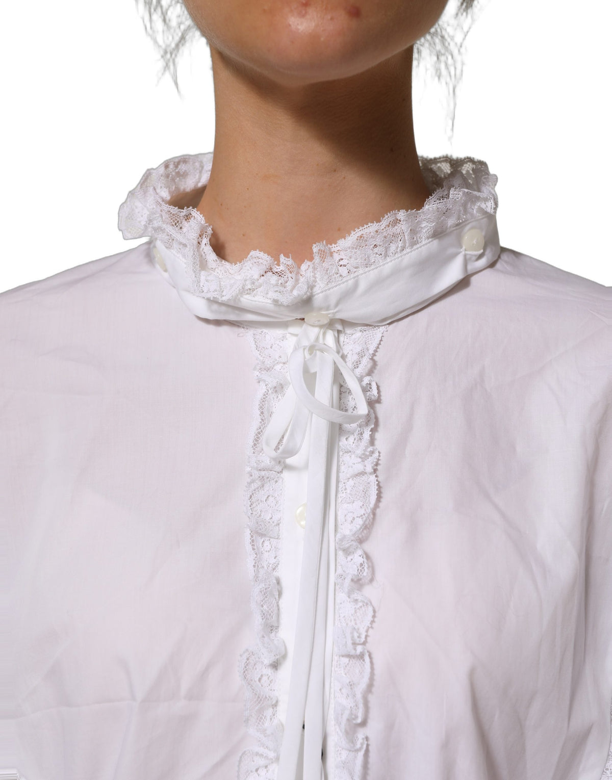 White Ruffled Lace Embellished Blouse Top