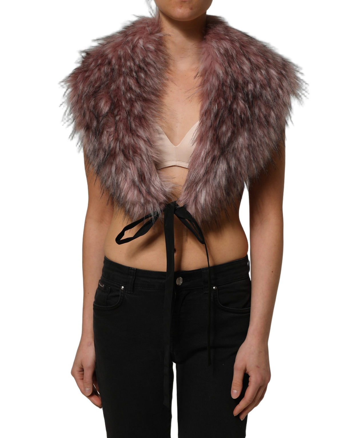 Pink Acrylic Faux Fur Knit Shrug Vest Top