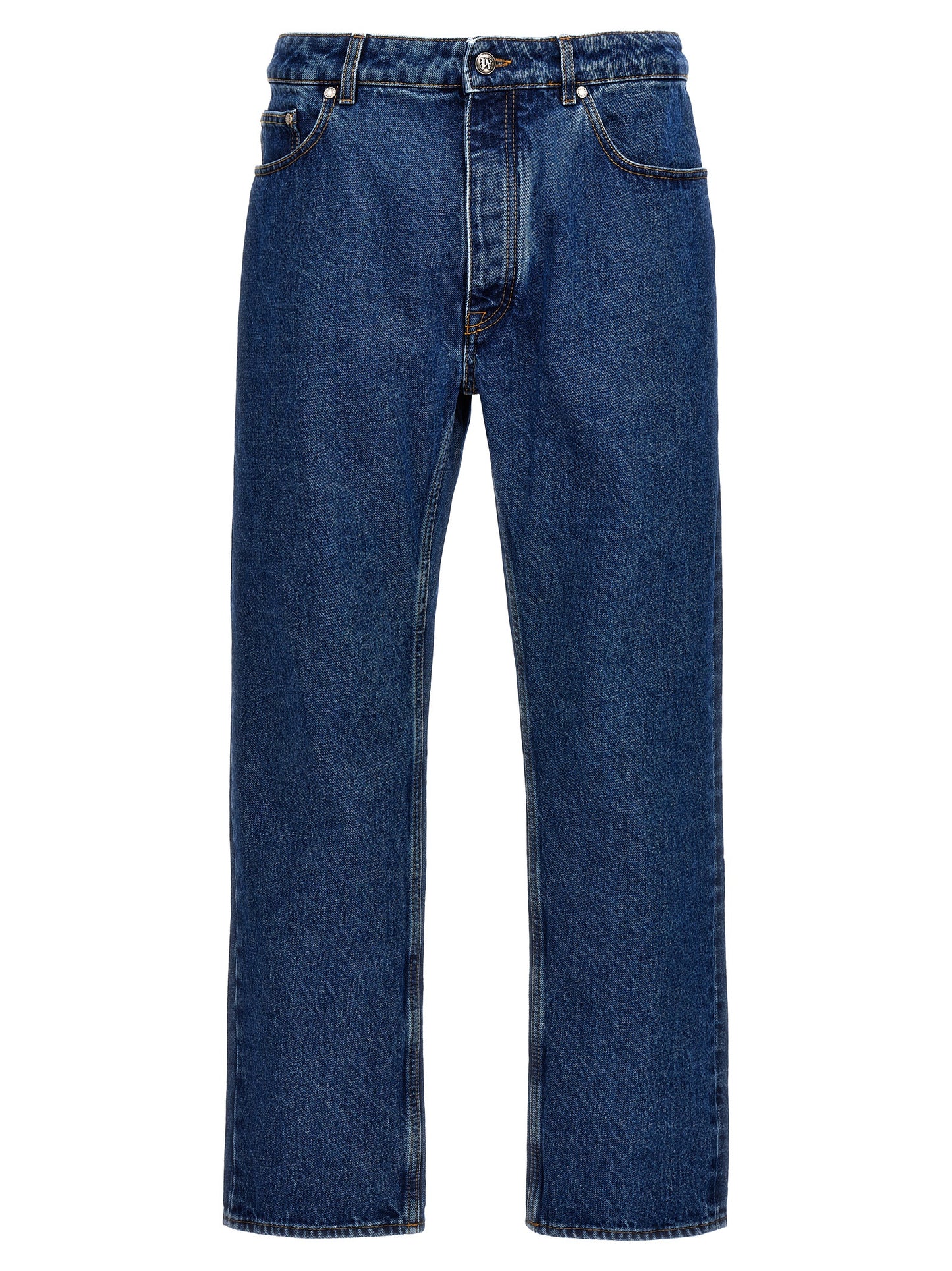 Blue Cotton Straight-Leg Jeans