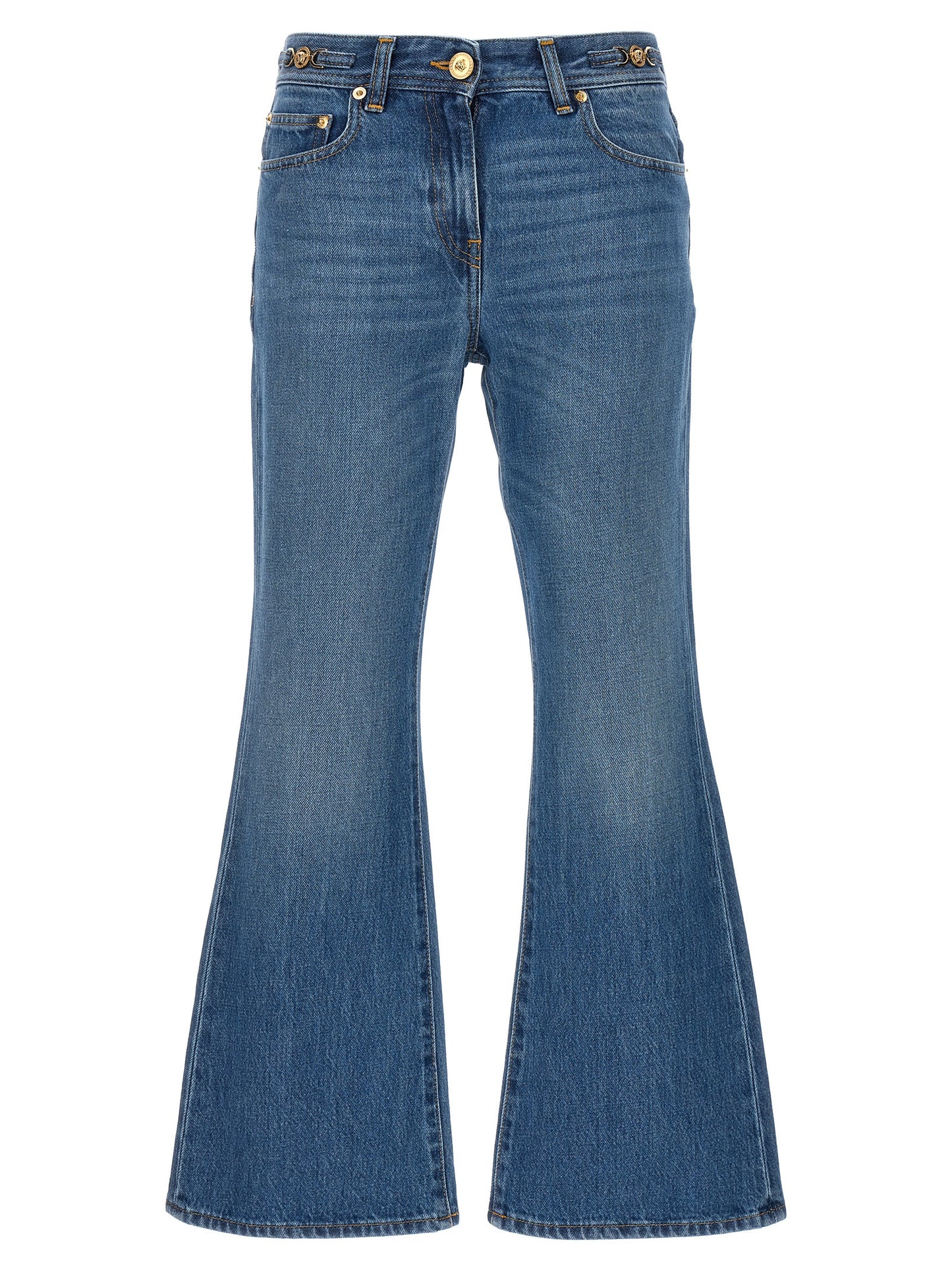 Blue Cotton Flared Jeans