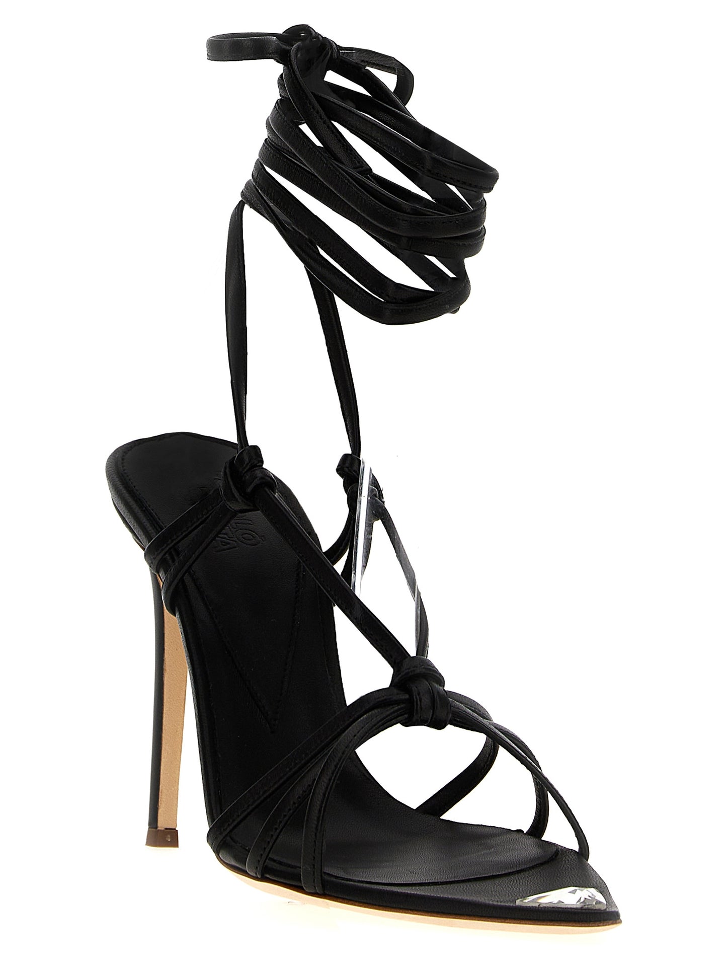 Black Lamb Leather Stiletto Heel Sandals
