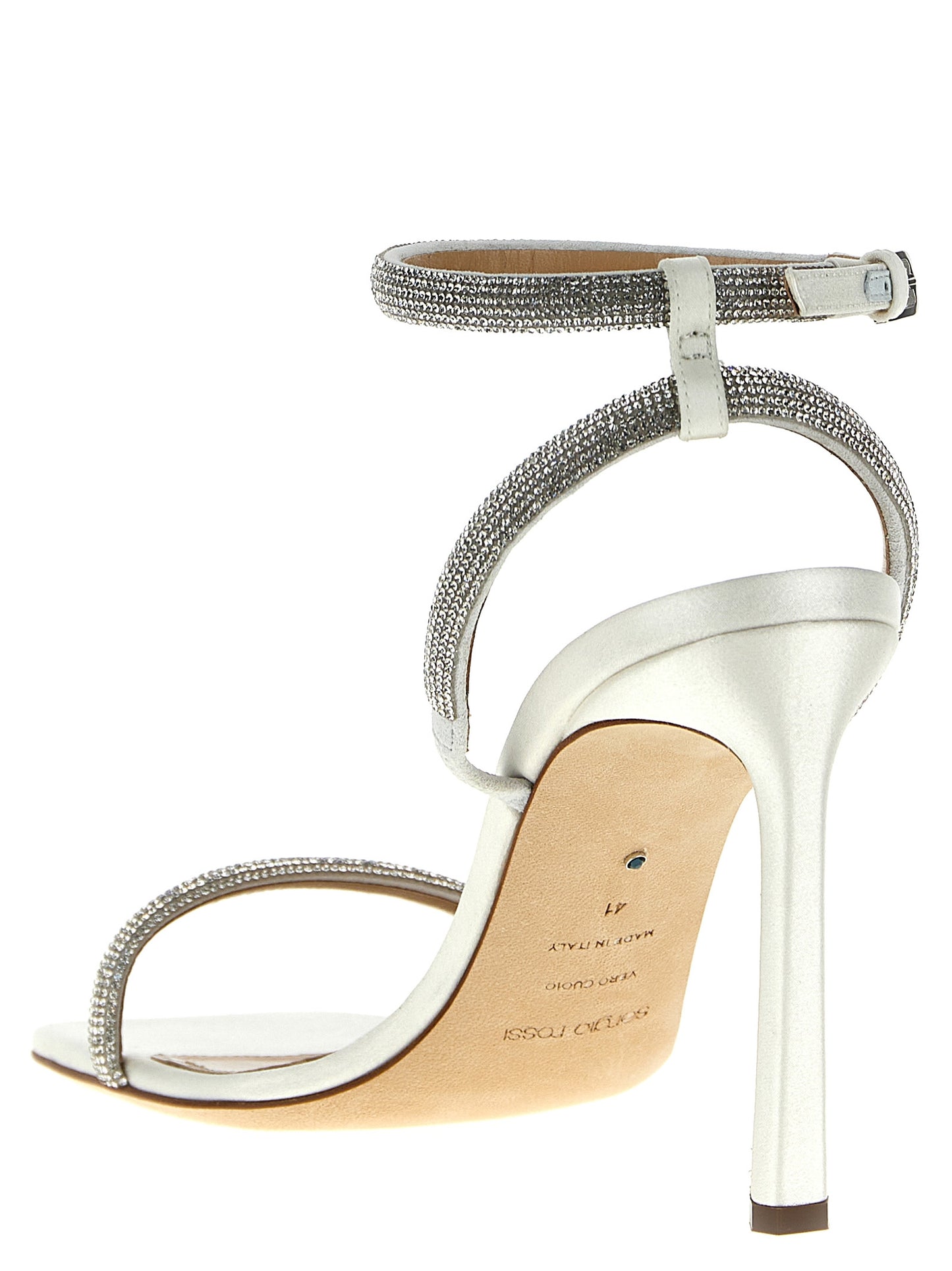 White Goatskin Stiletto Heel Sandals