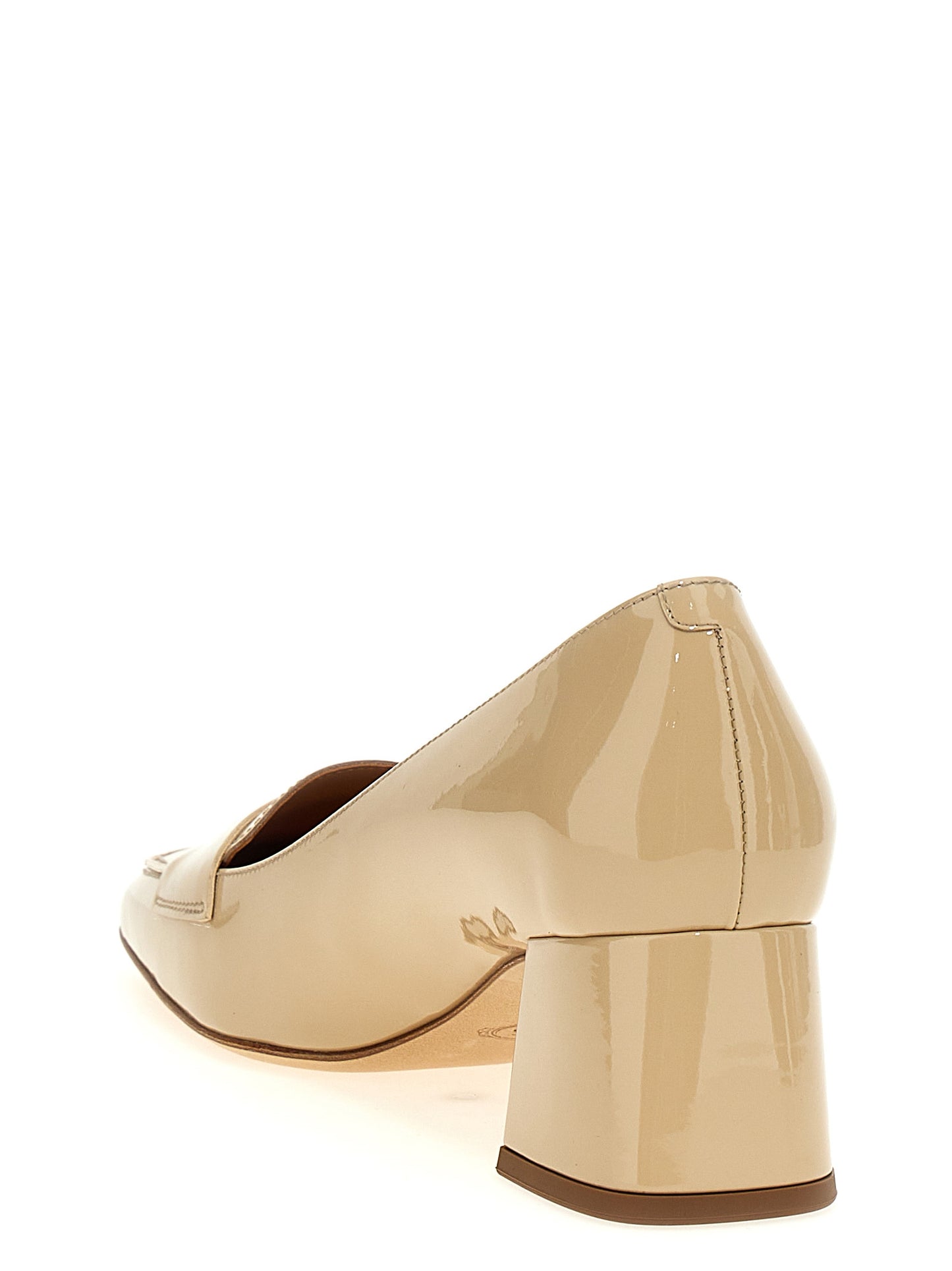 Beige Calfskin Mid Heel Pumps