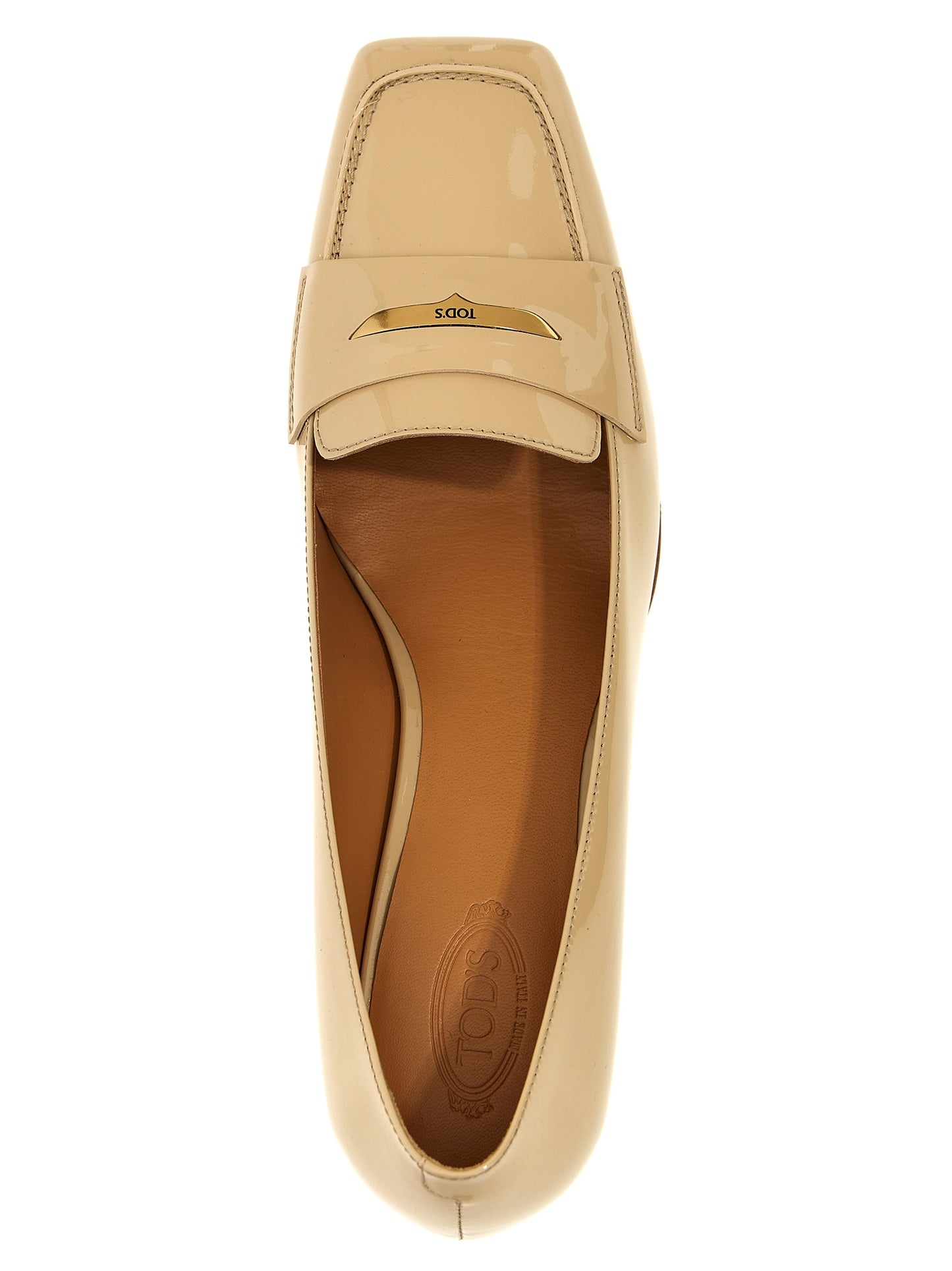 Beige Calfskin Mid Heel Pumps