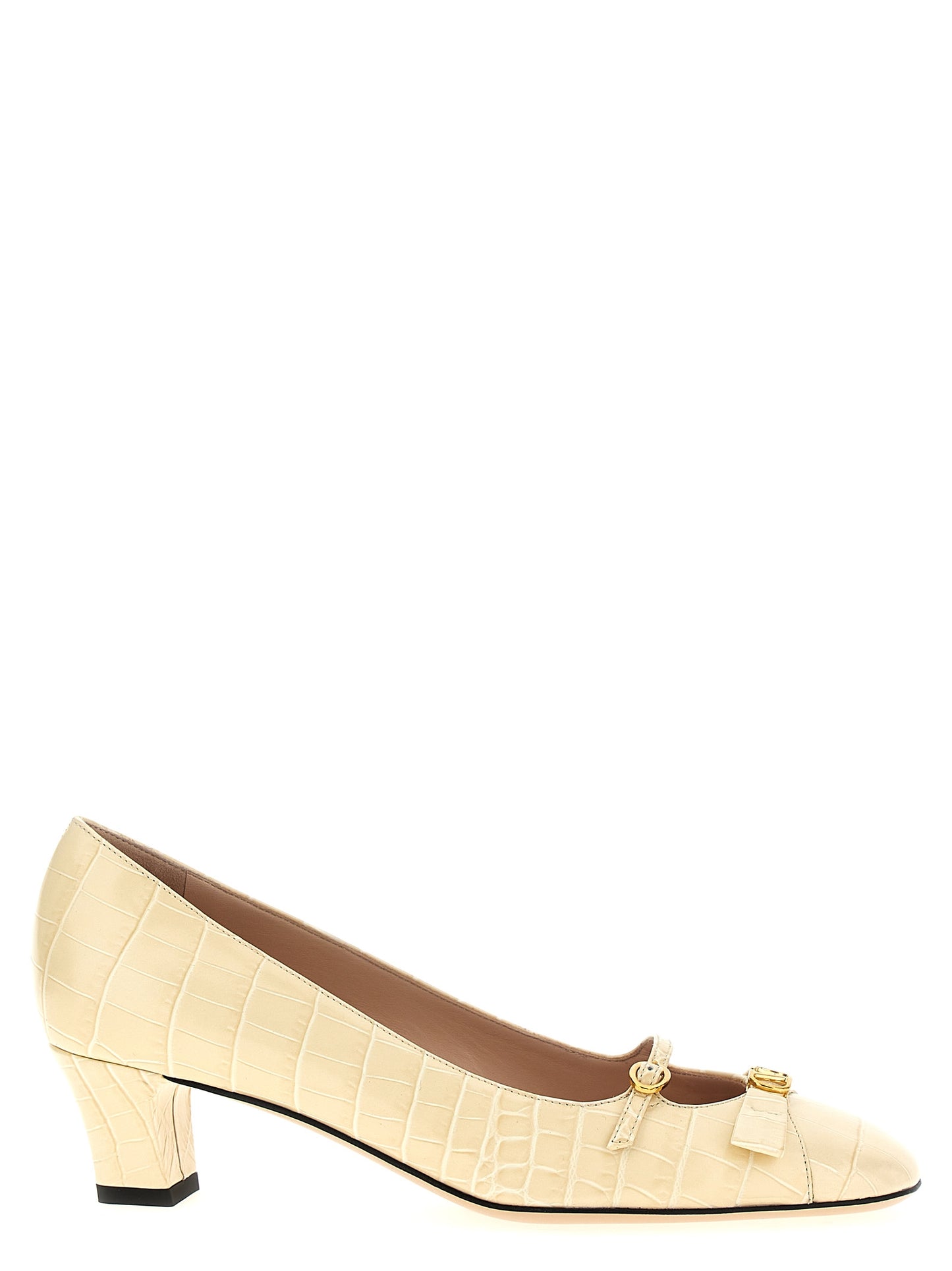 White Calfskin Mid Heel Pumps