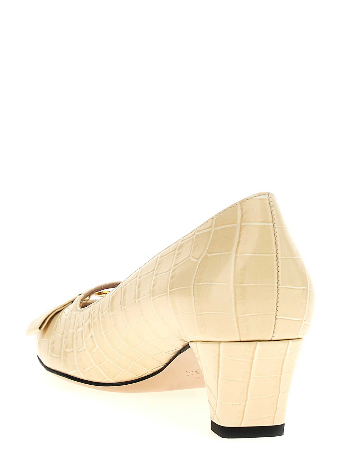 White Calfskin Mid Heel Pumps