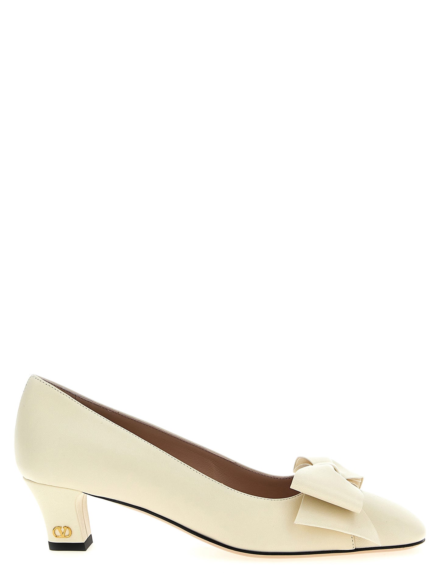 White Goatskin Mid Heel Pumps
