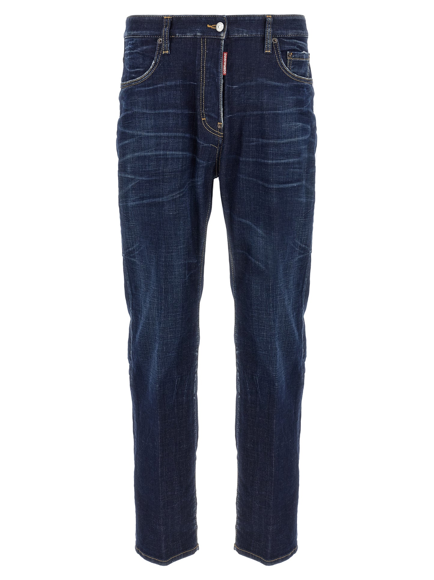 Blue Cotton Straight-Leg Jeans