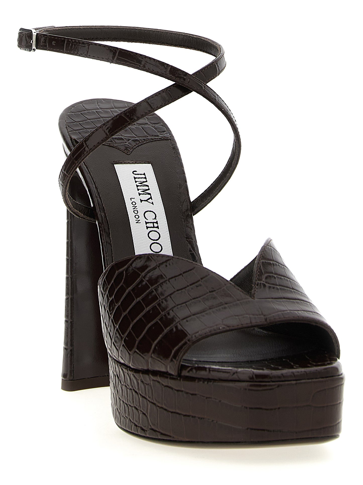 Brown Leather Stiletto Heel Sandals