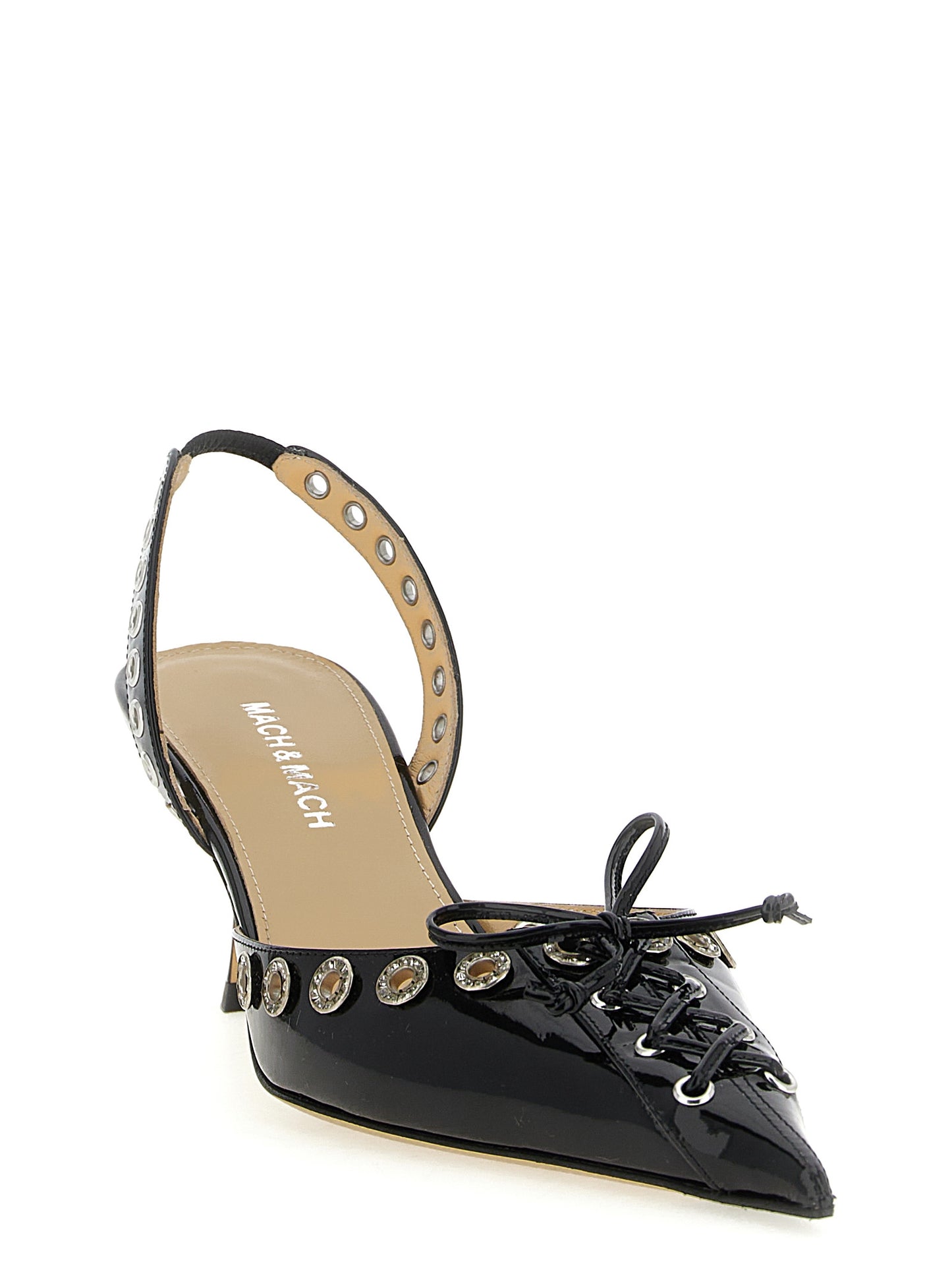 Black Calfskin Mid Heel Pumps