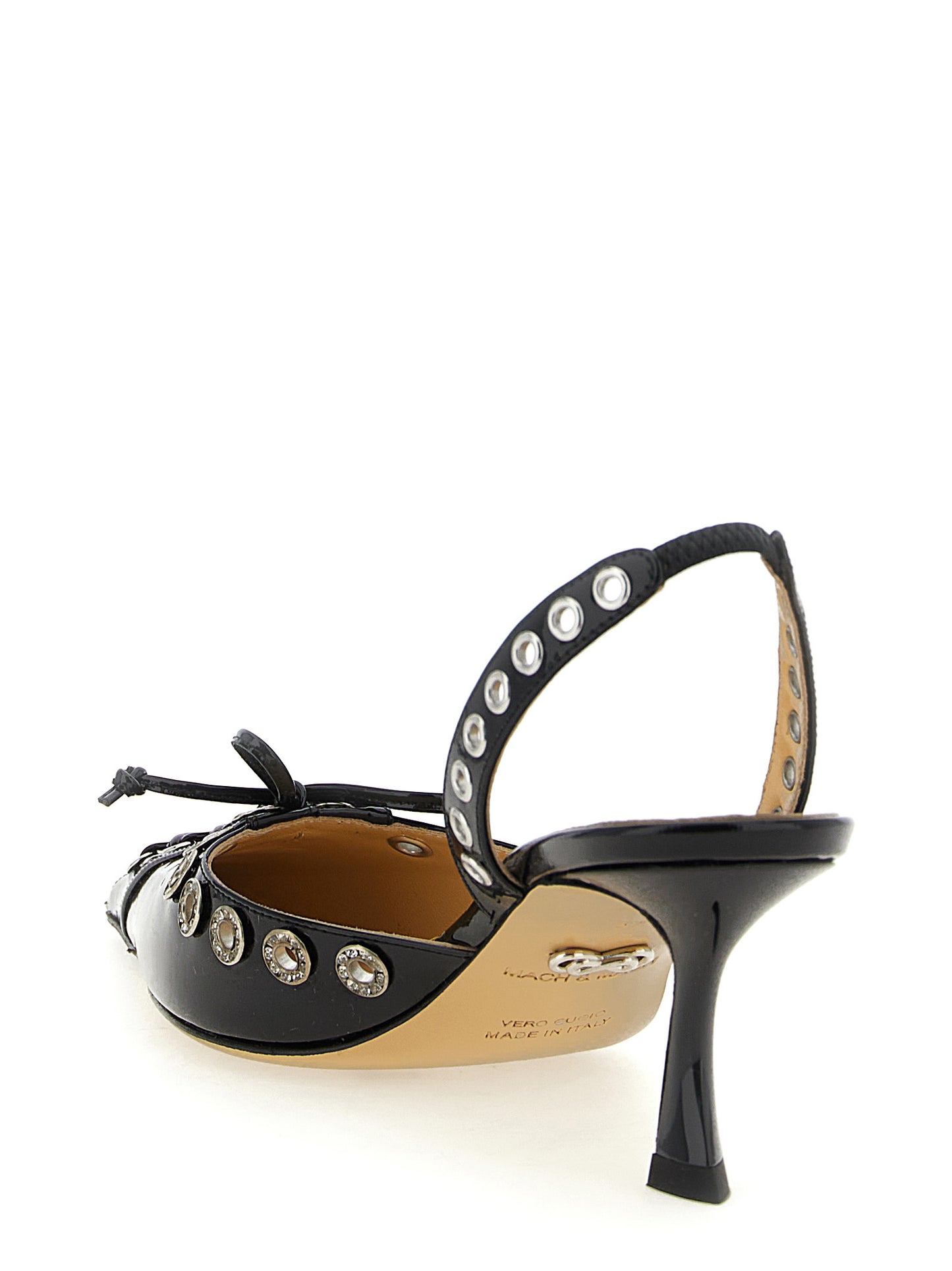 Black Calfskin Mid Heel Pumps