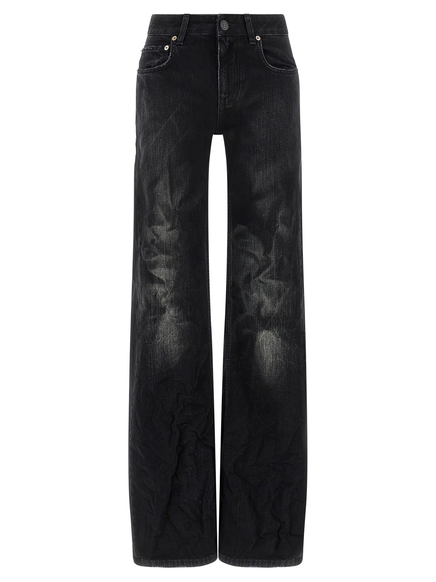 Black Cotton Flared Jeans