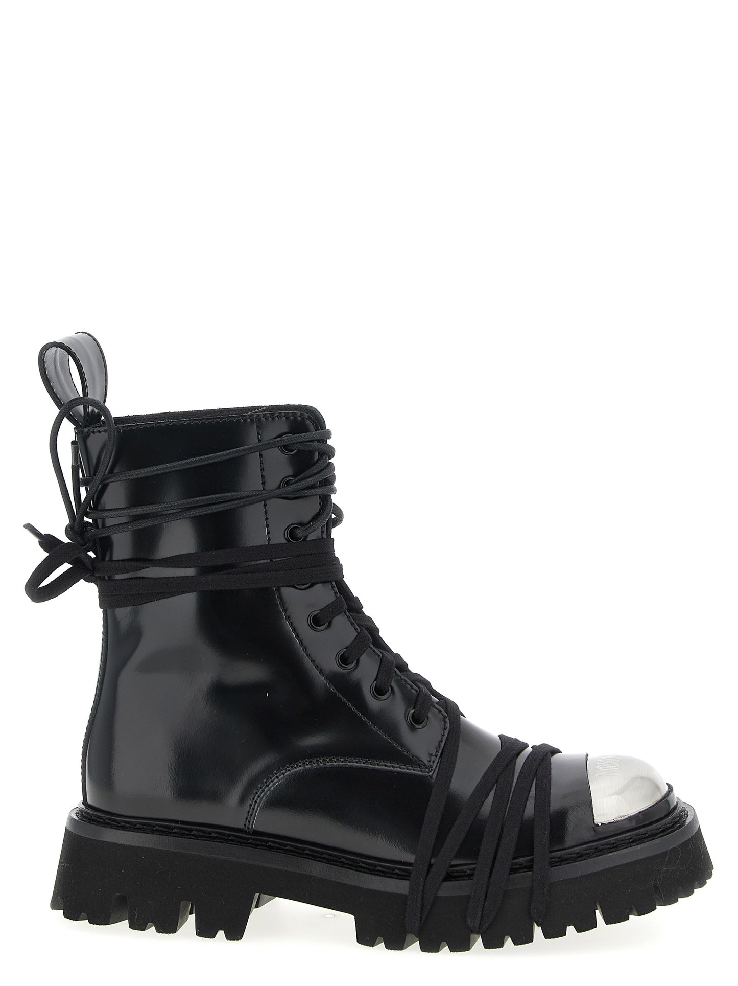 Black Calfskin Lace-Up Boots