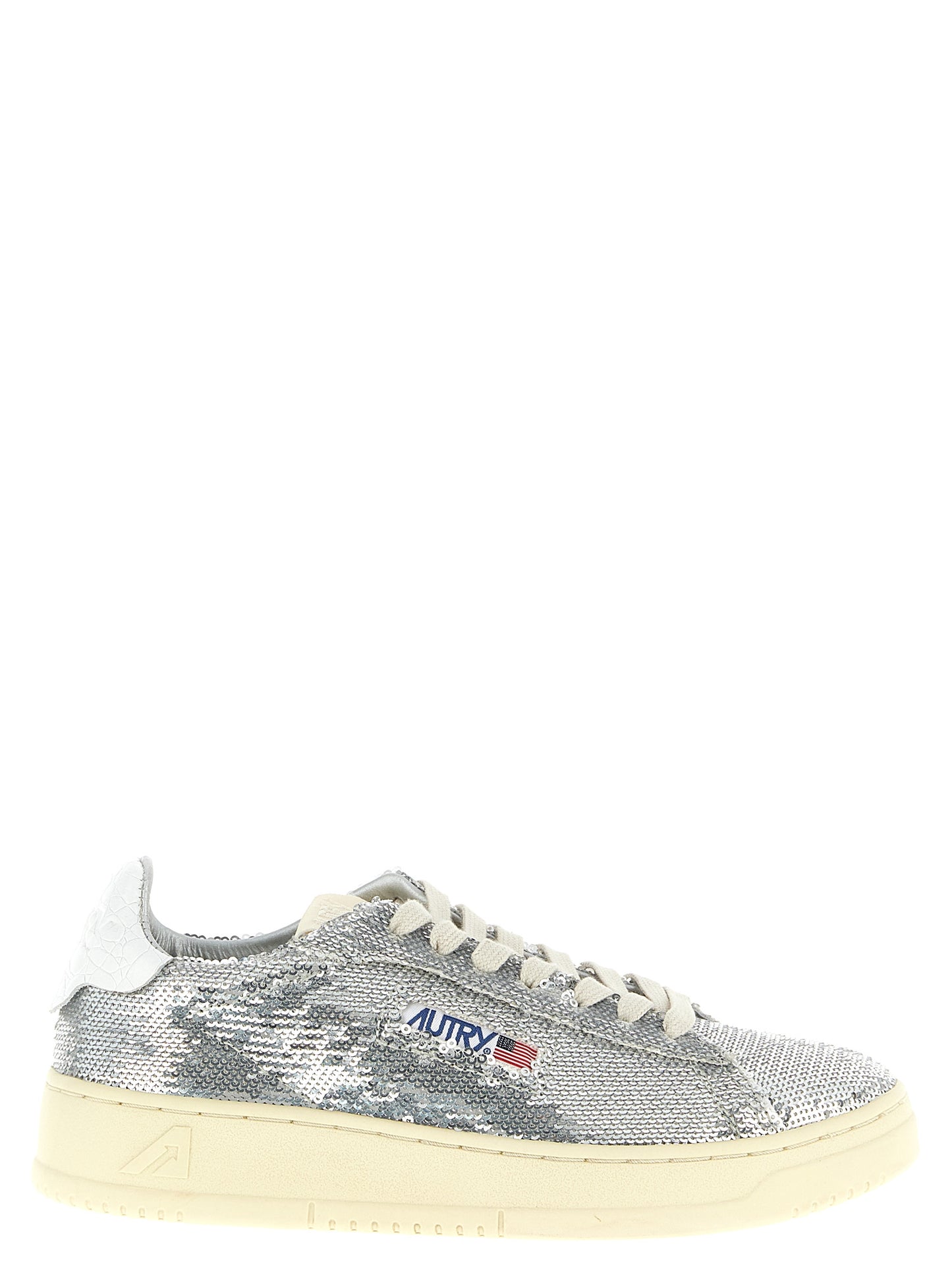 Silver Polyester Low Top Sneakers