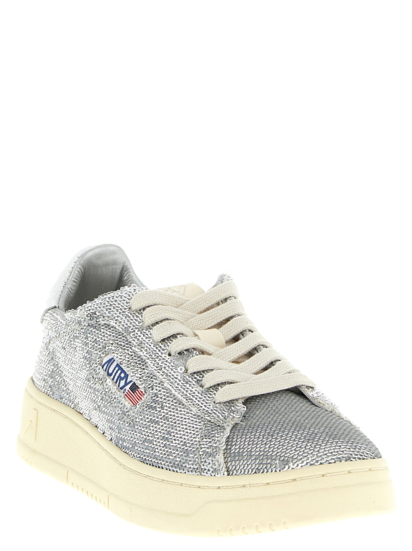 Silver Polyester Low Top Sneakers