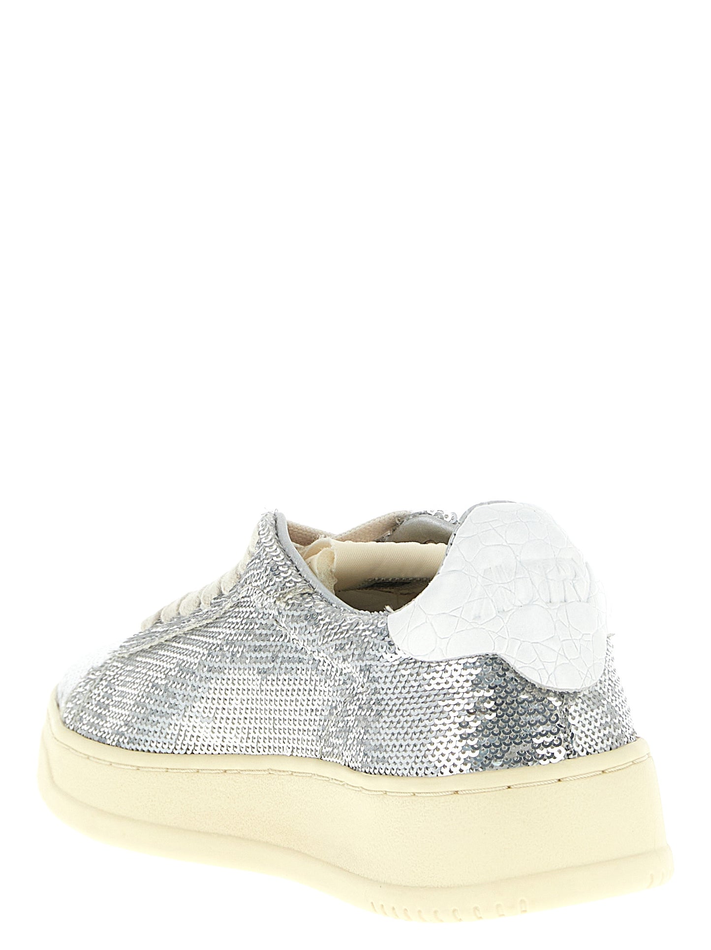 Silver Polyester Low Top Sneakers