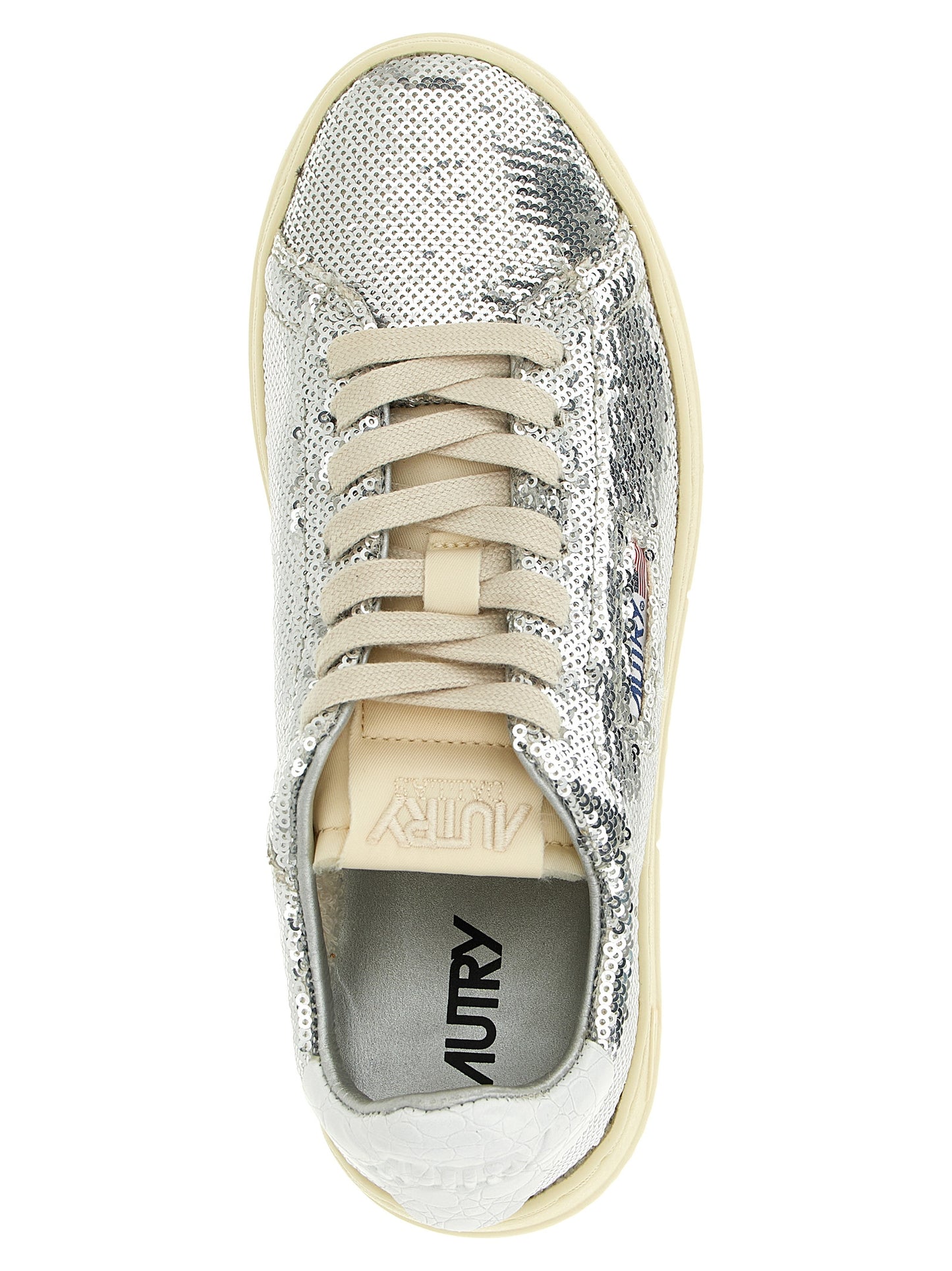 Silver Polyester Low Top Sneakers