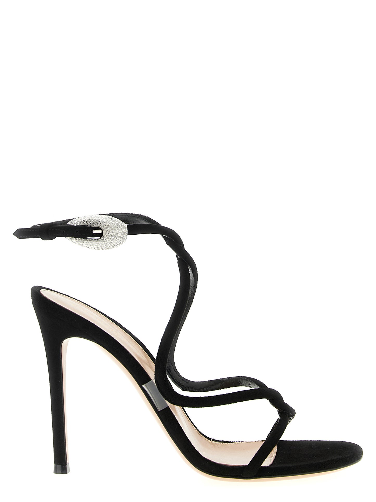 Black Suede Leather Stiletto Heel Sandals