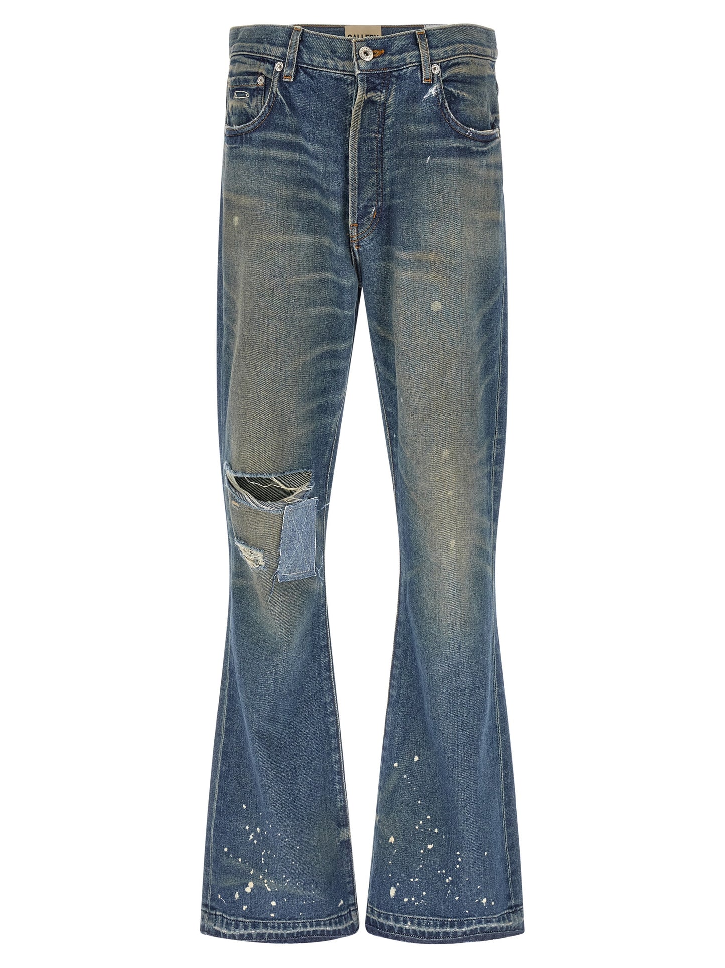 Blue Cotton Flared Jeans